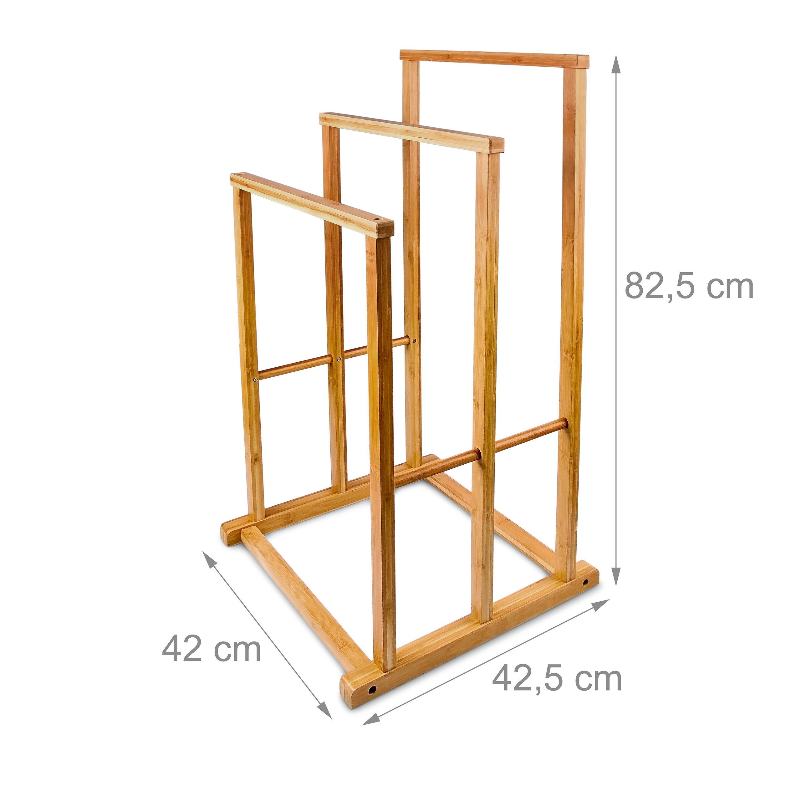 relaxdays Handtuchständer Bambus Handtuchhalter 3-fach