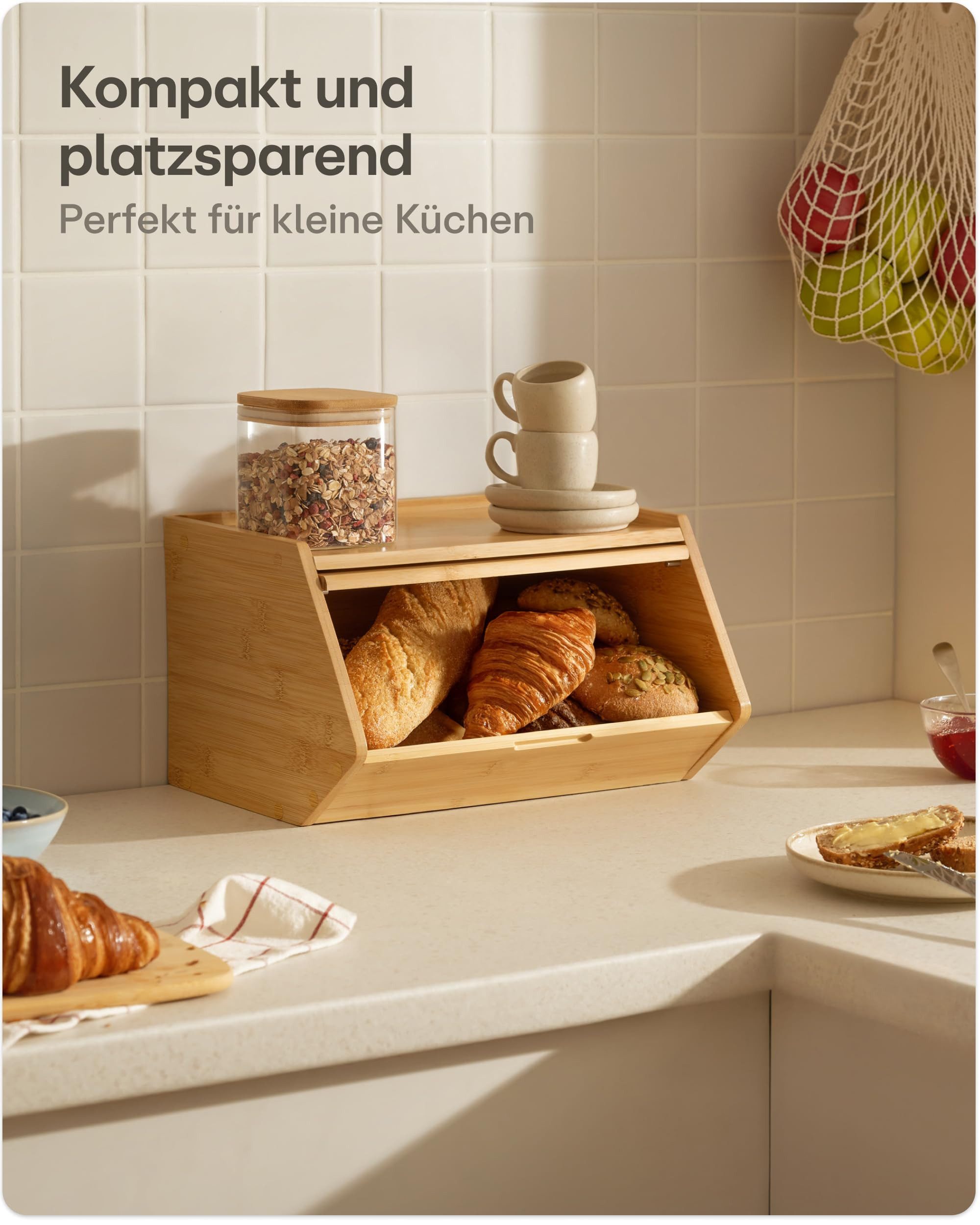 Praknu Brotkasten Brotkasten Holz Brotbox mit Ablagefläche - Brot Aufbewahrungsbox, Holz, (Einzelartikel, 1-tlg., 1x Brotkasten Klein 33 x 26,5 cm, Deckel, Mont – Bild 4 von 5