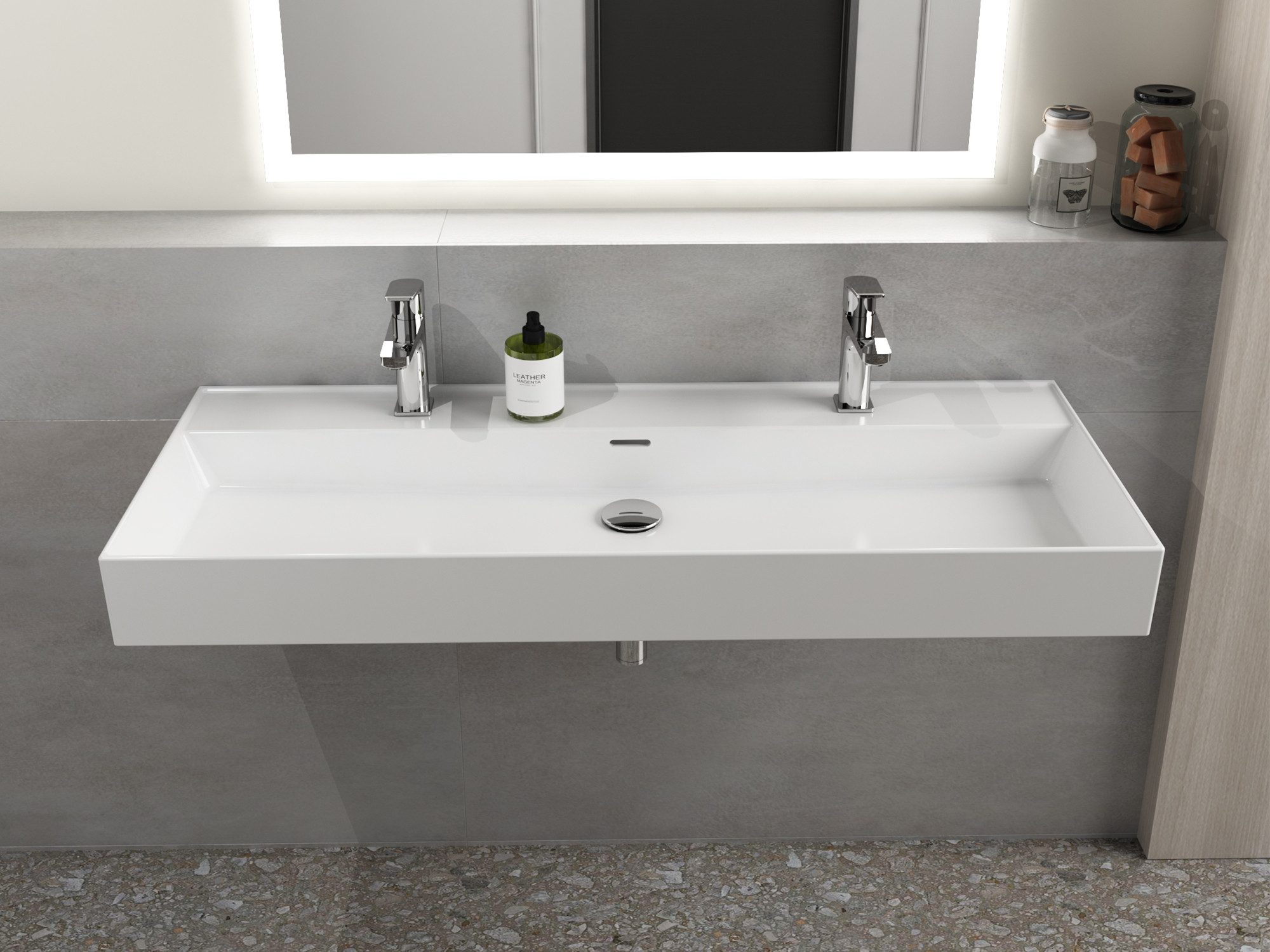 Aqua Bagno Waschbecken Doppwaschbecken 120cm weiß eckig Wandmontage Möbelwaschtisch