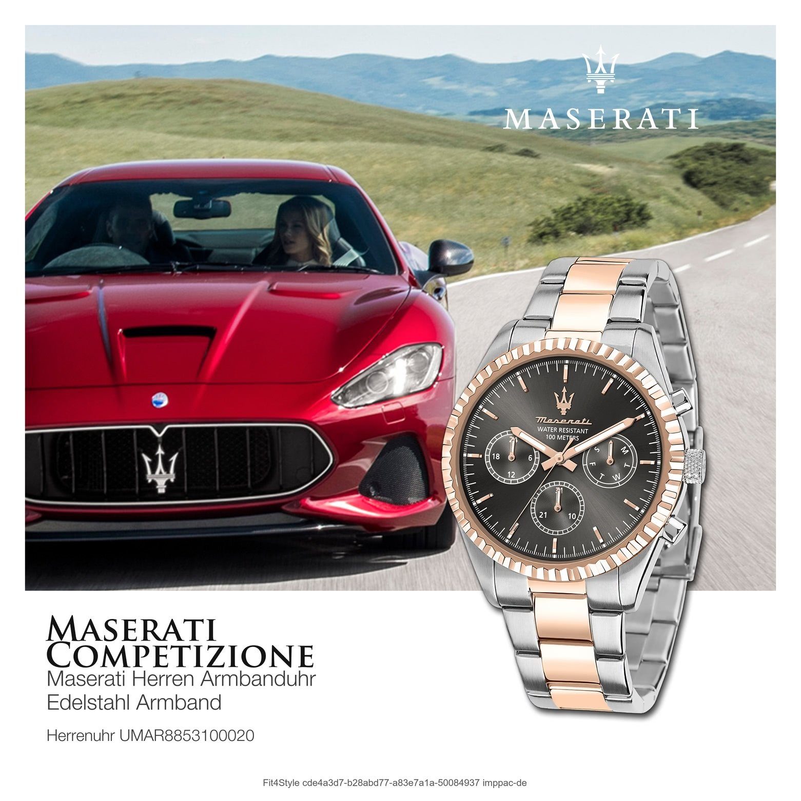 Herren rund, Edelstahlarmband, Herrenuhr Italy schwarz groß 51,5x43mm) Maserati Made-In (ca. rosé, Multifunktionsuhr MASERATI Multifunktion,