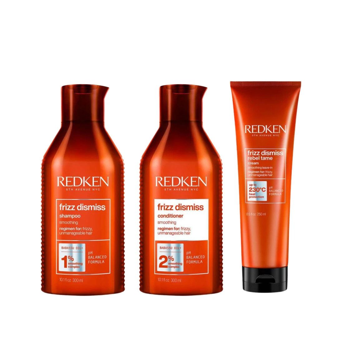 Redken Haarpflege-Set Redken Frizz Dismiss 3er Set – Shampoo, Conditioner & Rebel Tame, 3-tlg., reichhaltig