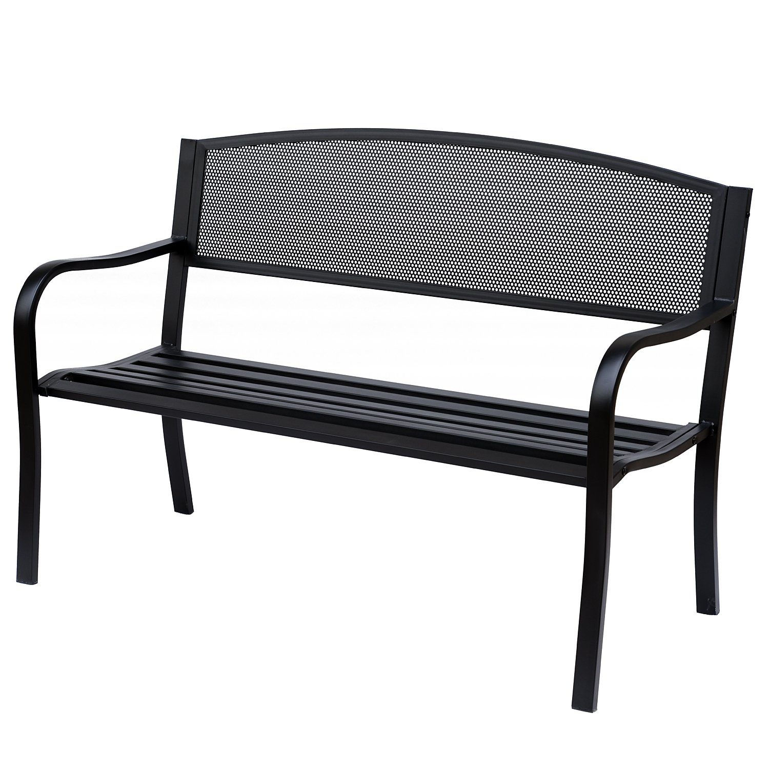 Outsunny Gartenbank 2-Sitzer Garten Stahl Schwarz (Sitzbank, 1-St., Parkbank), 127cm x 60cm x 87cm
