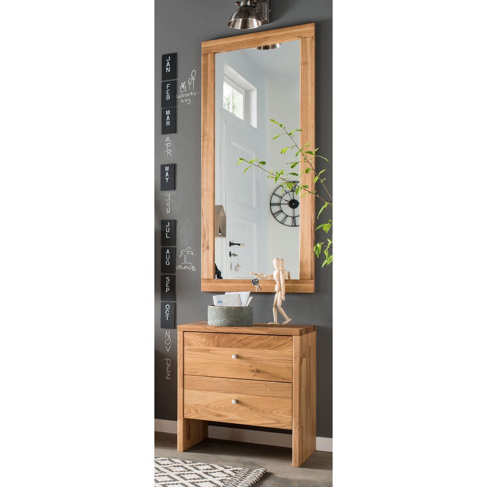 Lomadox Garderoben-Set CUENCA-137, (Spar-Set, 2-St), Massivholz Wildeiche, Kommode, Garderobenspiegel vertikal/horizontal