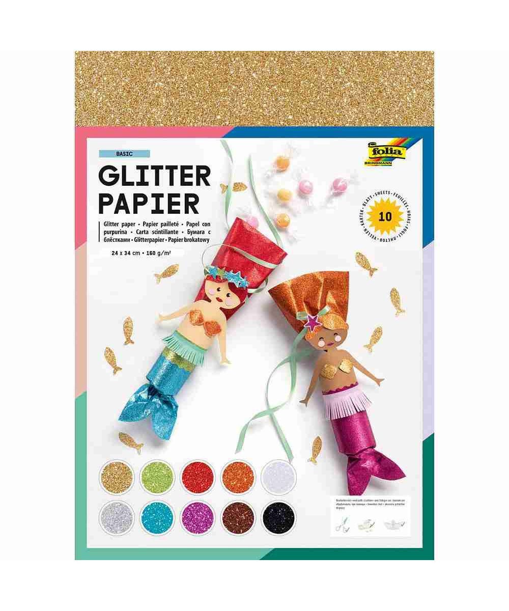 Designpapier folia Glitterpapier farbsortiert 170 g/qm 1 Pack