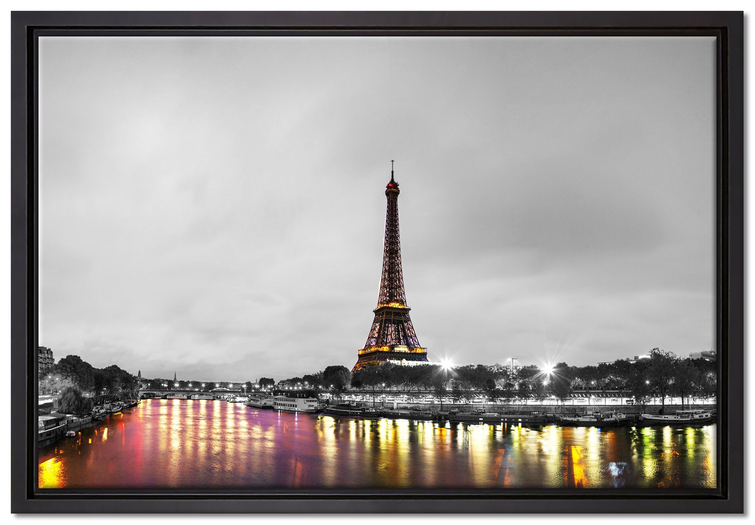 Pixxprint Leinwandbild Eifelturm in Paris, Wanddekoration (1 St), Leinwandbild fertig bespannt, in einem Schattenfugen-Bilderrahmen gefasst, inkl. Zackenaufhänger | Leinwandbilder