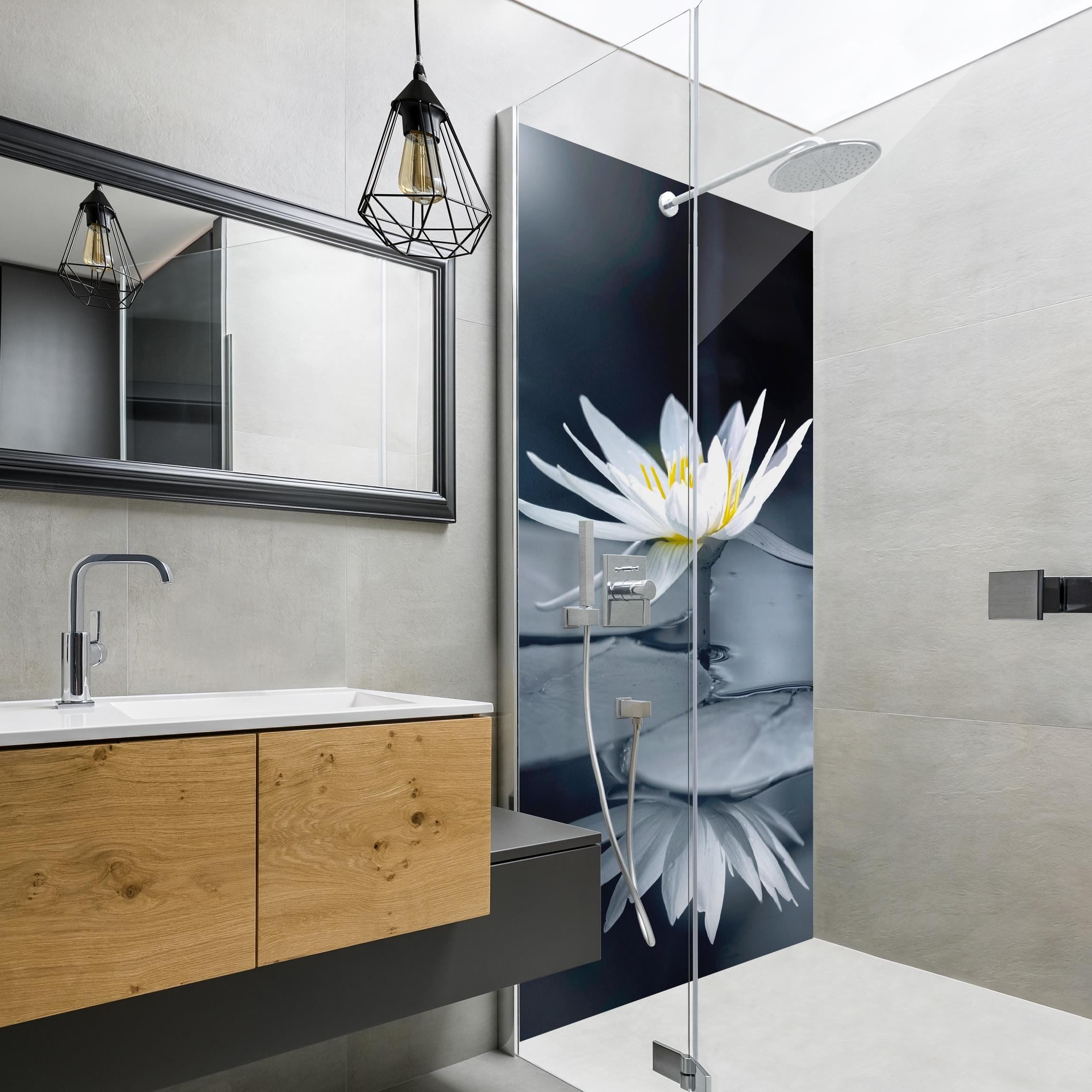 Thumbnail - Bilderdepot24 Duschrückwand Blumen blau Duschrückwand ohne Bohren Dusche Fliesenersatz, (1-tlg., 0,61 mm starke Folie se...