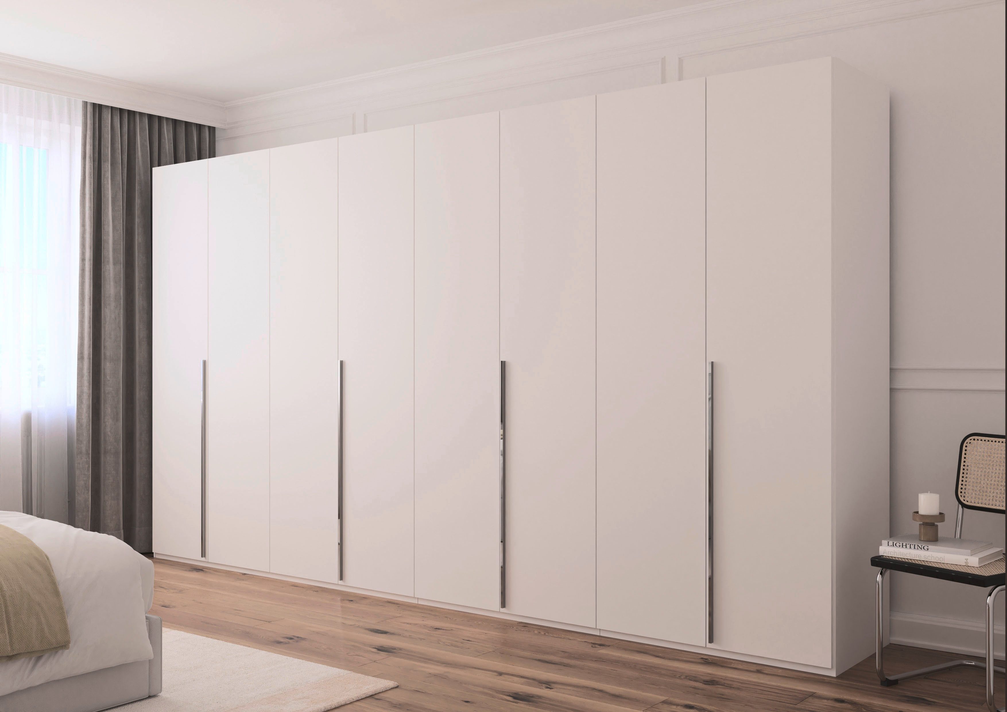 rauch Drehtürenschrank Kleiderschrank Schrank Garderobe Wäscheschrank BESTSELLER MONTCLAR (3 Ausstattungen BASIC/CLASSIC/PREMIUM (SOFT-CLOSE), Breiten 201-400 cm) Front in Glas/Hochglanz/Dekor/Grauspiegel in 5 Breiten MADE IN GERMANY