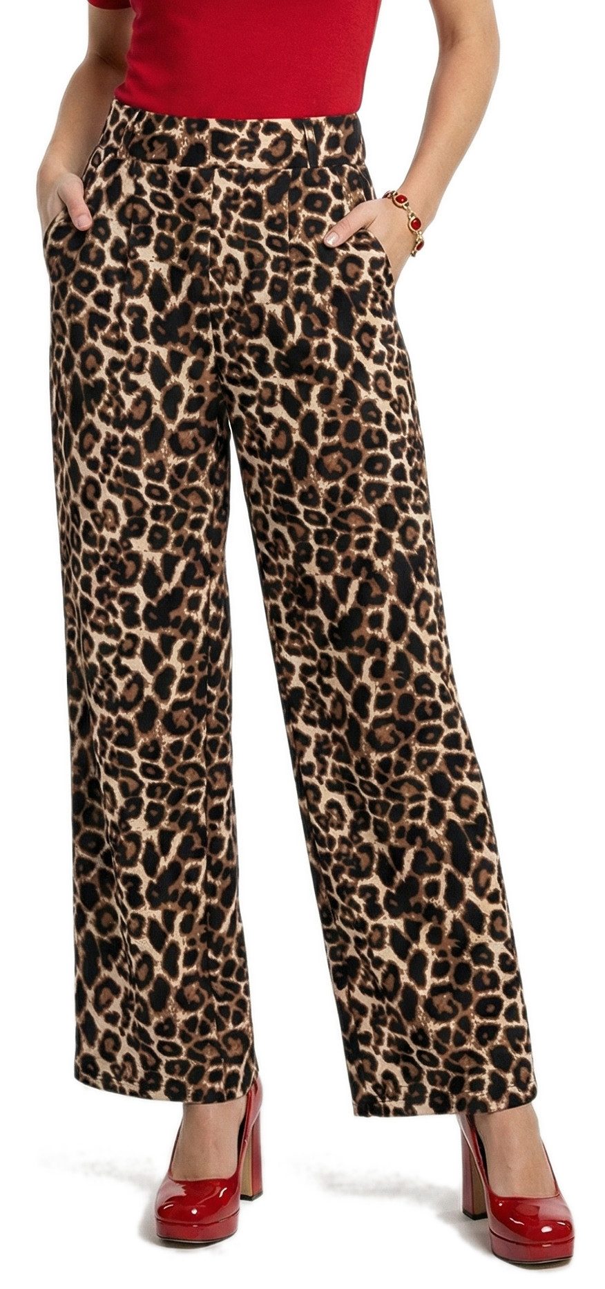 dy_mode Anzughose Damen Freizeithose Palazzohose High Waist Stretchhose Leopard High Waist, Leopard Print, Wide Leg, elastischem Bund