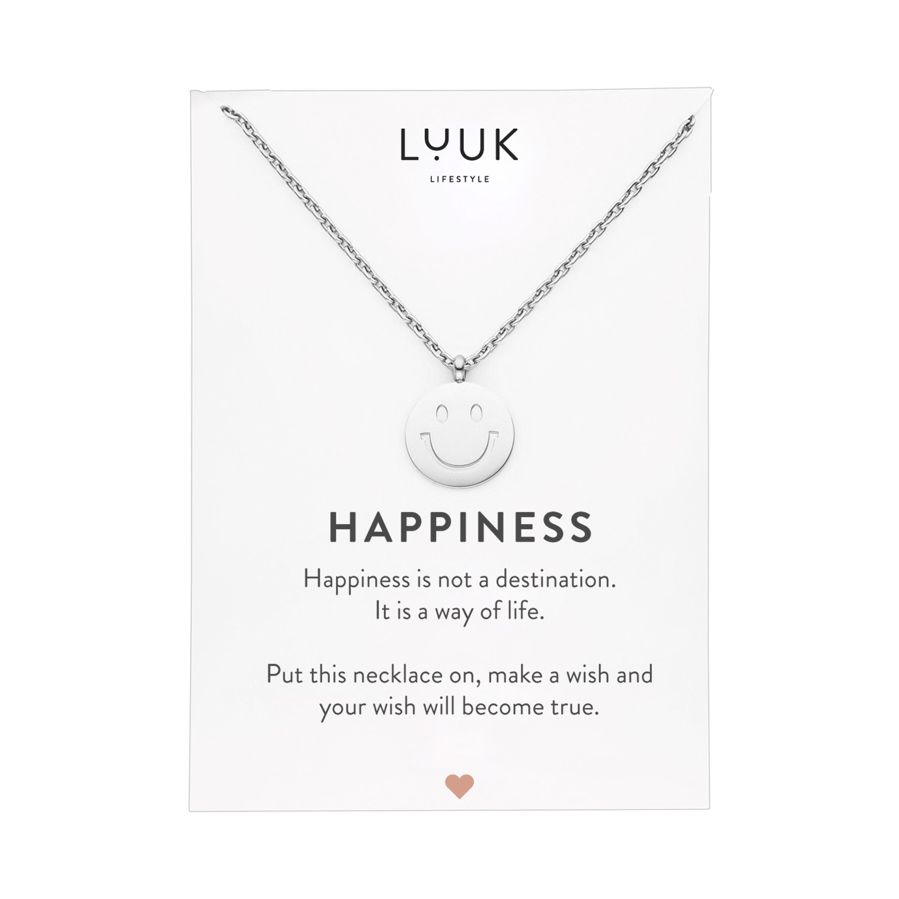LUUK LIFESTYLE Kette mit Anhänger Smiley, Happiness Glücksbringer mit verstellbare Kettenlänge
