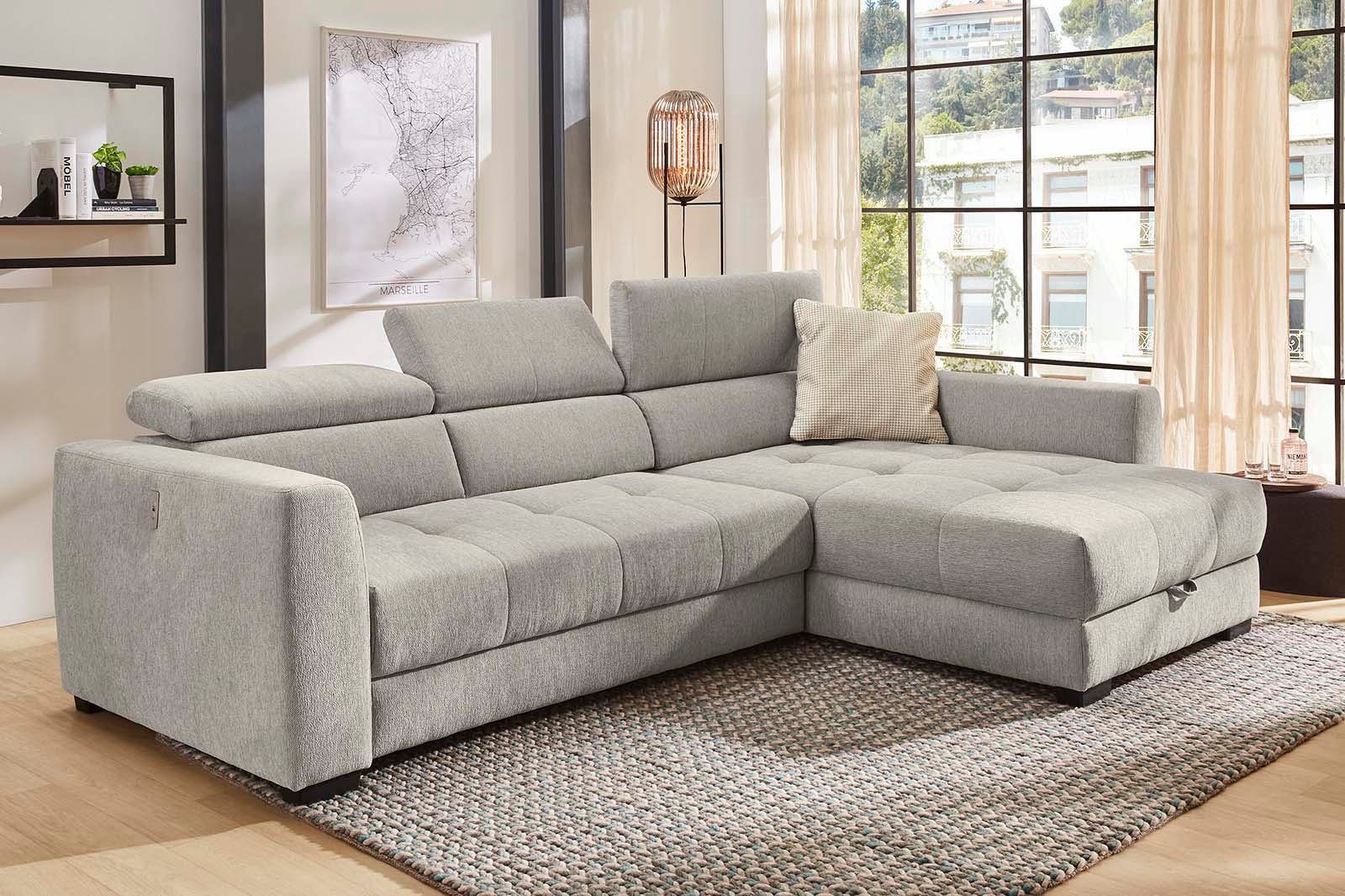 Jockenhöfer Gruppe Ecksofa San Marino, mit elektromotorischer  Sitztiefenverstellung (ca. 30cm), Bettkasten