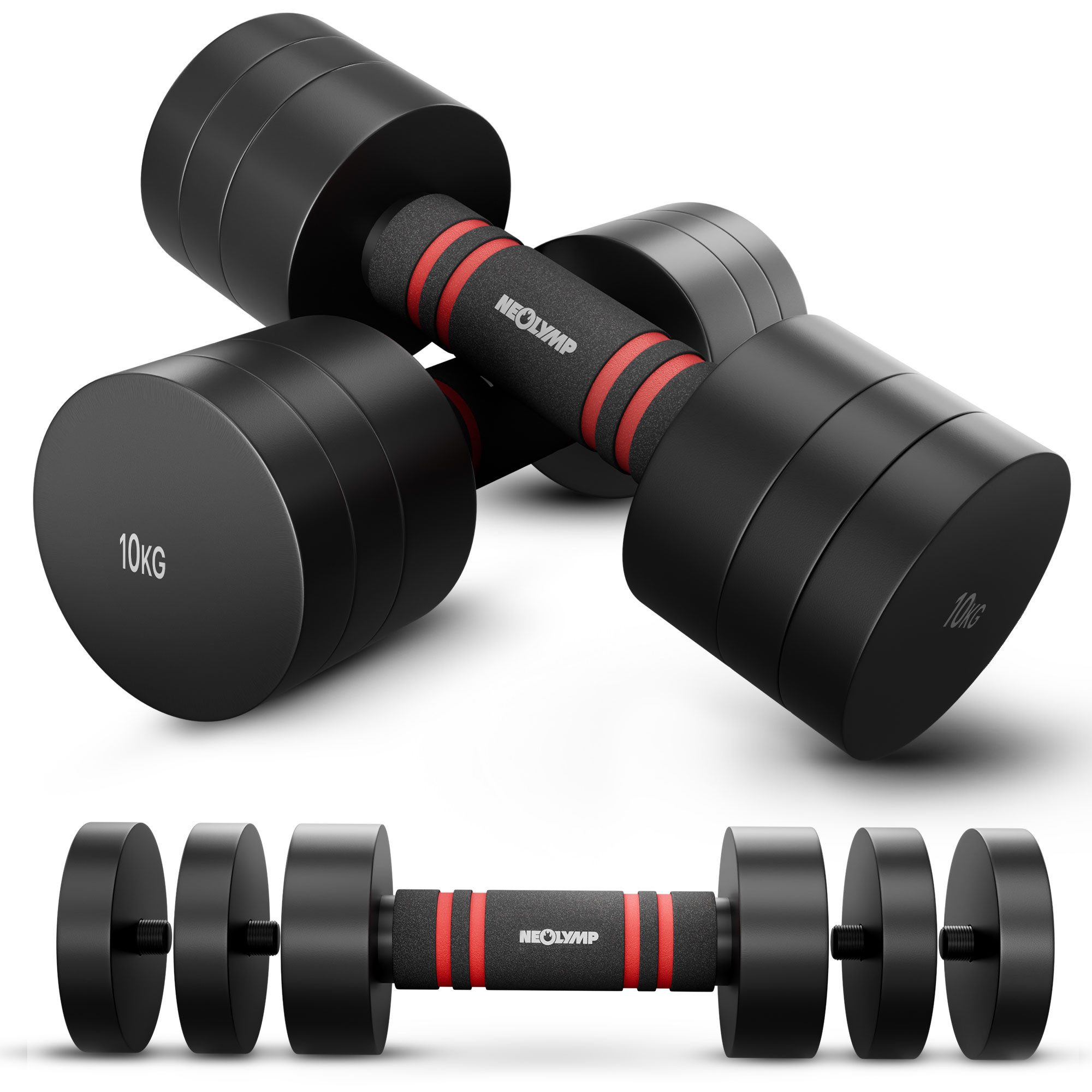 NEOLYMP Kurzhantel 2er Set verstellbare Kurzhanteln 1,75 - 10 kg – verstellbare Hanteln, (Kurzhanteln aus massivem Stahl mit rutschfestem Schaumstoffgriff)