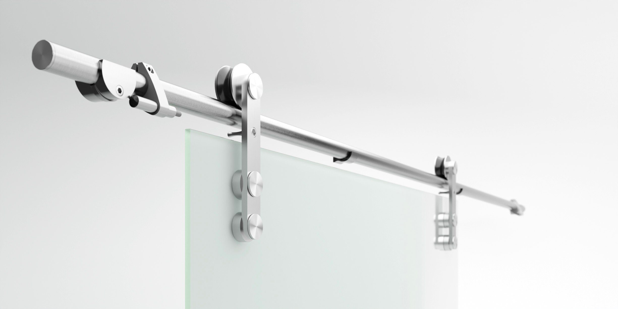 AMOD Glasschiebetür M4-SSOE (Edelstahl, Komplett Set), mit Griffmuschel und SoftStop