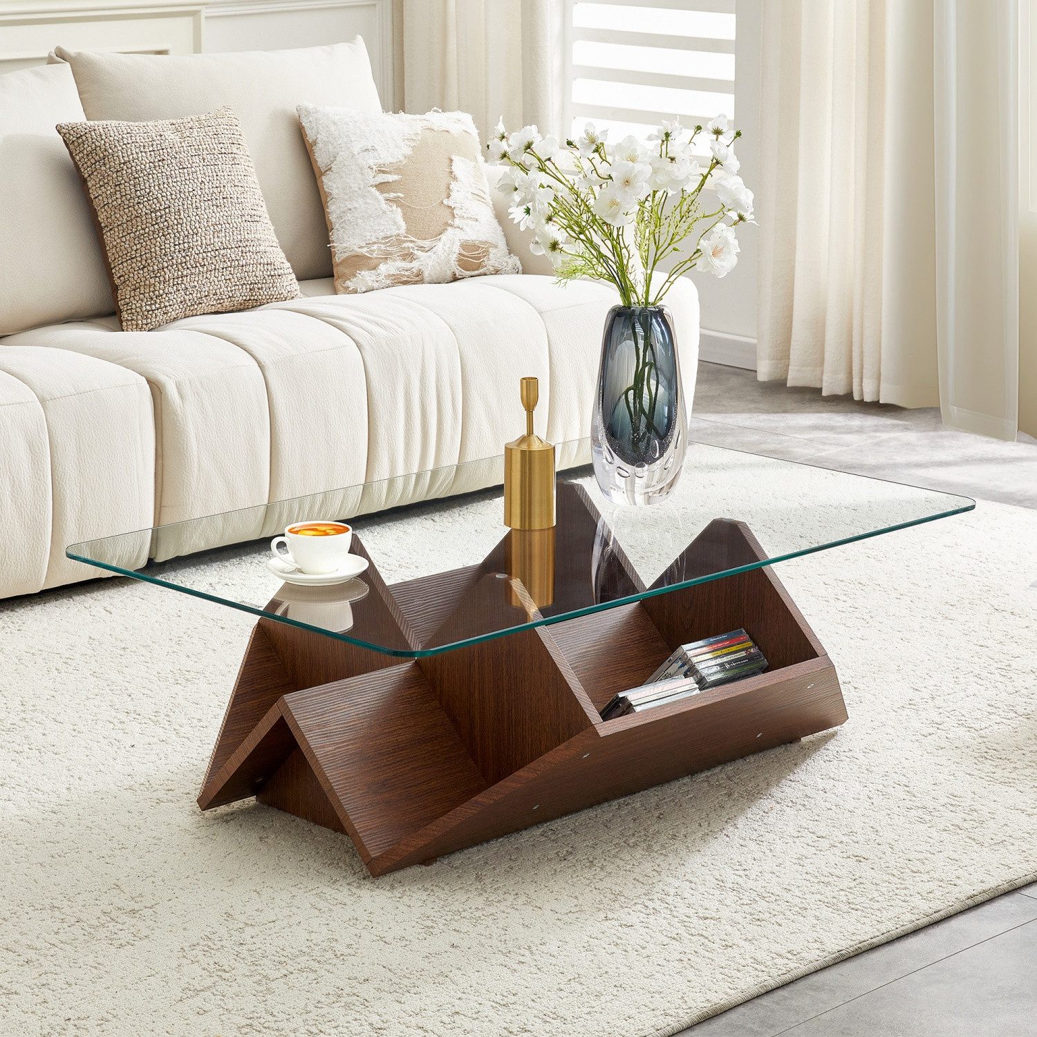 ANYSUN Couchtisch Multi-Storage gehärtetes Glas Couchtisch,Wohnzimmertisch, (103 x63 x33.5cm Couchtisch Wohnzimmertisch, Sofatisch), für tägliche Essentials,Wohnzimmer Büro Couchtisch einfacher Aufbau