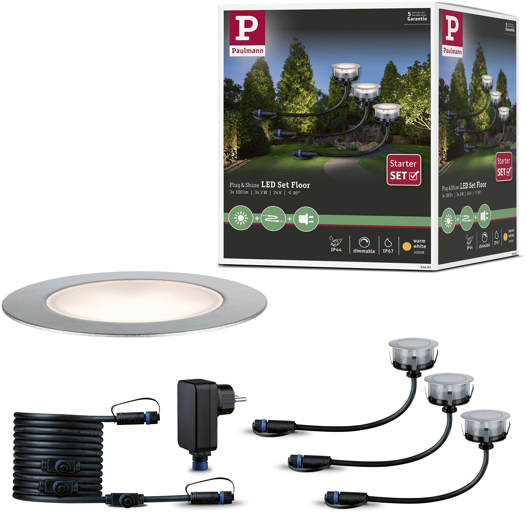 Plug Plug & Shine, Warmweiß, IP65 fest & & Kombinierbar Shine, LED-Modul, mit Zubehörteilen allen integriert, Paulmann LED + Leuchten Shine 3000K, LED Plug Einbauleuchte