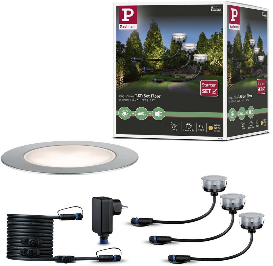 Paulmann LED Einbauleuchte Plug & Shine, Plug & Shine, LED fest integriert,  Warmweiß, LED-Modul, IP65 3000K, Kombinierbar mit allen Plug & Shine  Leuchten + Zubehörteilen