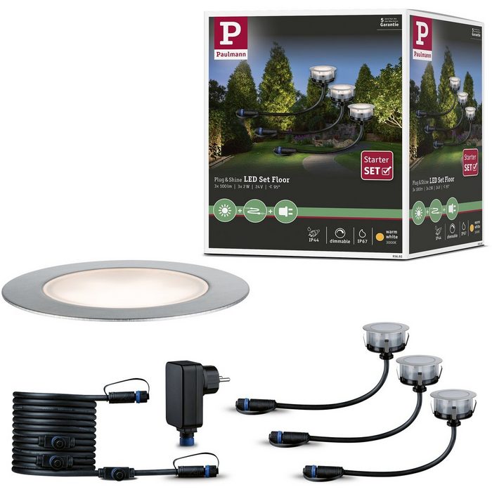 Paulmann LED Einbauleuchte Outdoor Plug & Shine Starterset Floor Plug & Shine LED fest integriert Warmweiß IP65 3000K