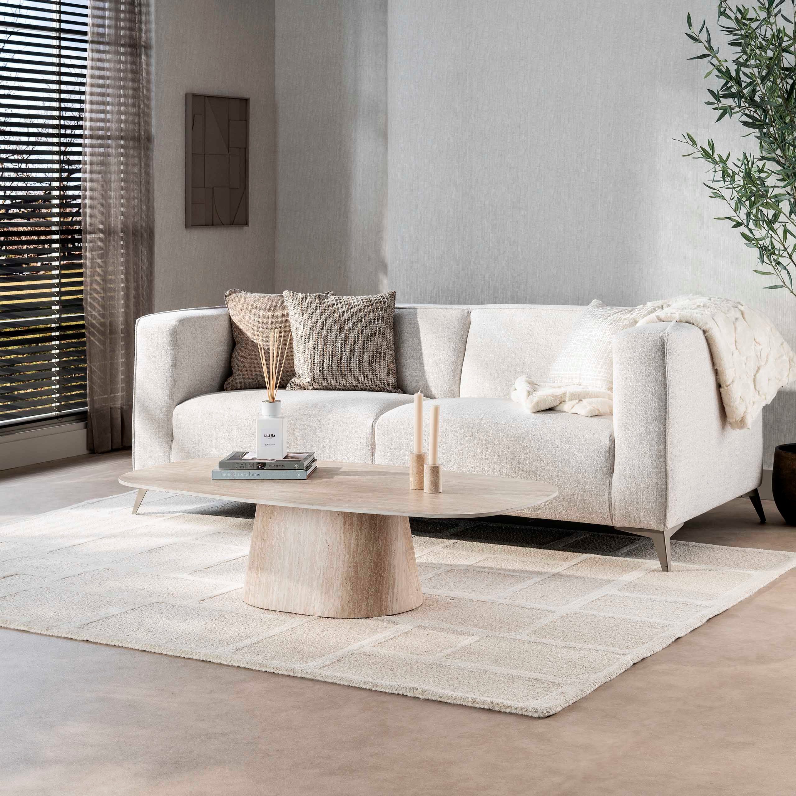 alesvelt Couchtisch CENTRO TRAVERTINO Dänisch-Ovaler Keramik-Couchtisch im Monolith-Design (1-Tisch), 135x70x35 cm Keramik, Travertin-Design