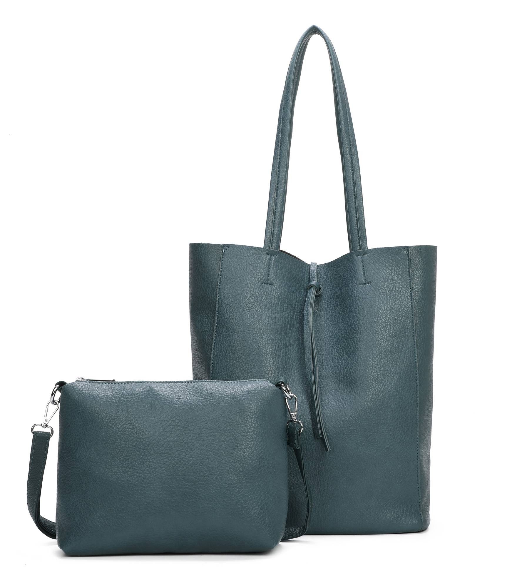 ITALYSHOP24 Schultertasche SET 2in1 Damen Tasche Umhängetasche XXL Shopper, Leichtgewicht Hobo + Crossbody Bag / Schmucktasche