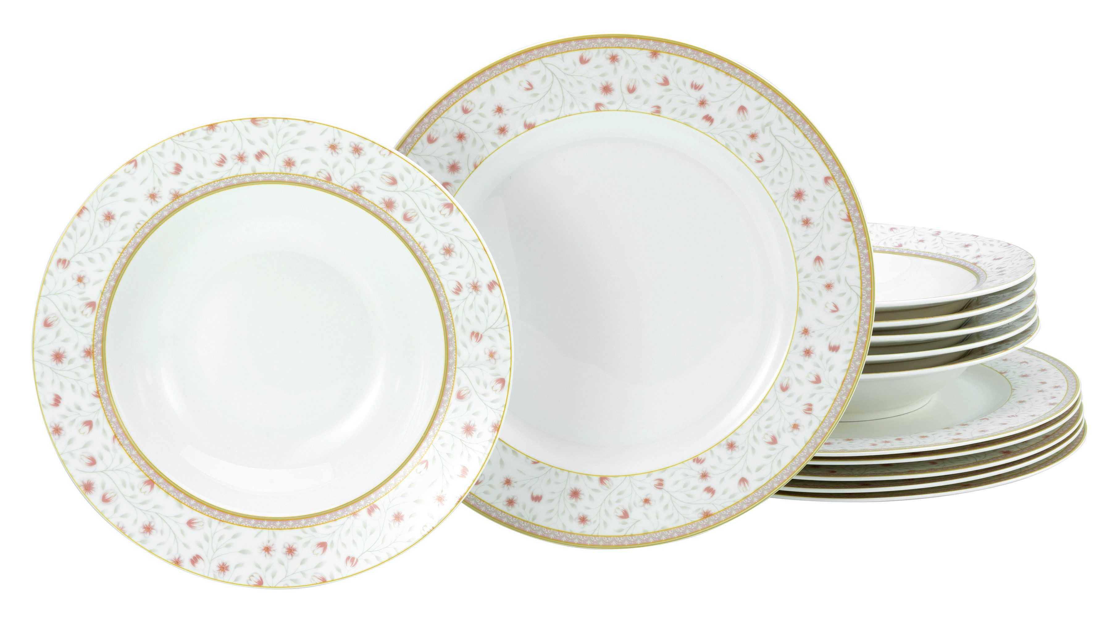 CreaTable Tafelservice Emilja, Tafel-Service 12-tlg (12-tlg), 6 Personen, Porzellan, Teller Set, Blumendekor