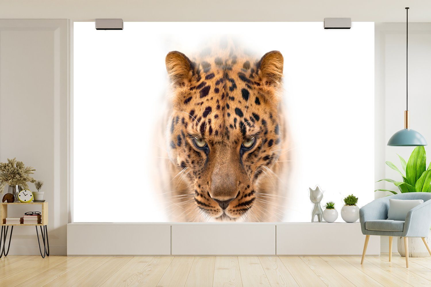 MuchoWow Fototapete Leopard - Weiß bedruckt, Kinderzimmer, Tapete (6 Vinyl Gesicht, Wallpaper Matt, für - Schlafzimmer, St), Wohnzimmer