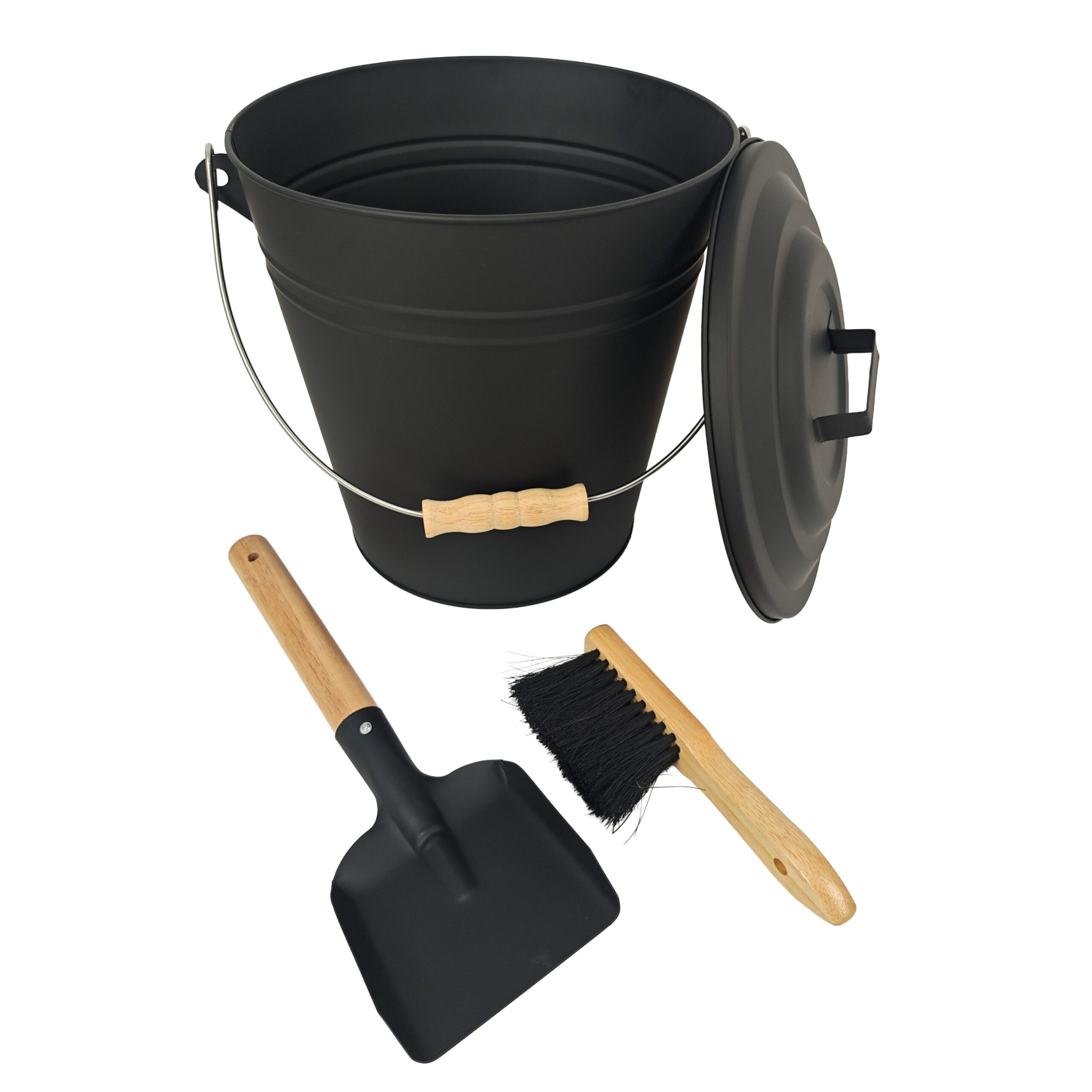 relaxdays Mülleimer Ascheeimer mit Feger & Schaufel, 15 Liter