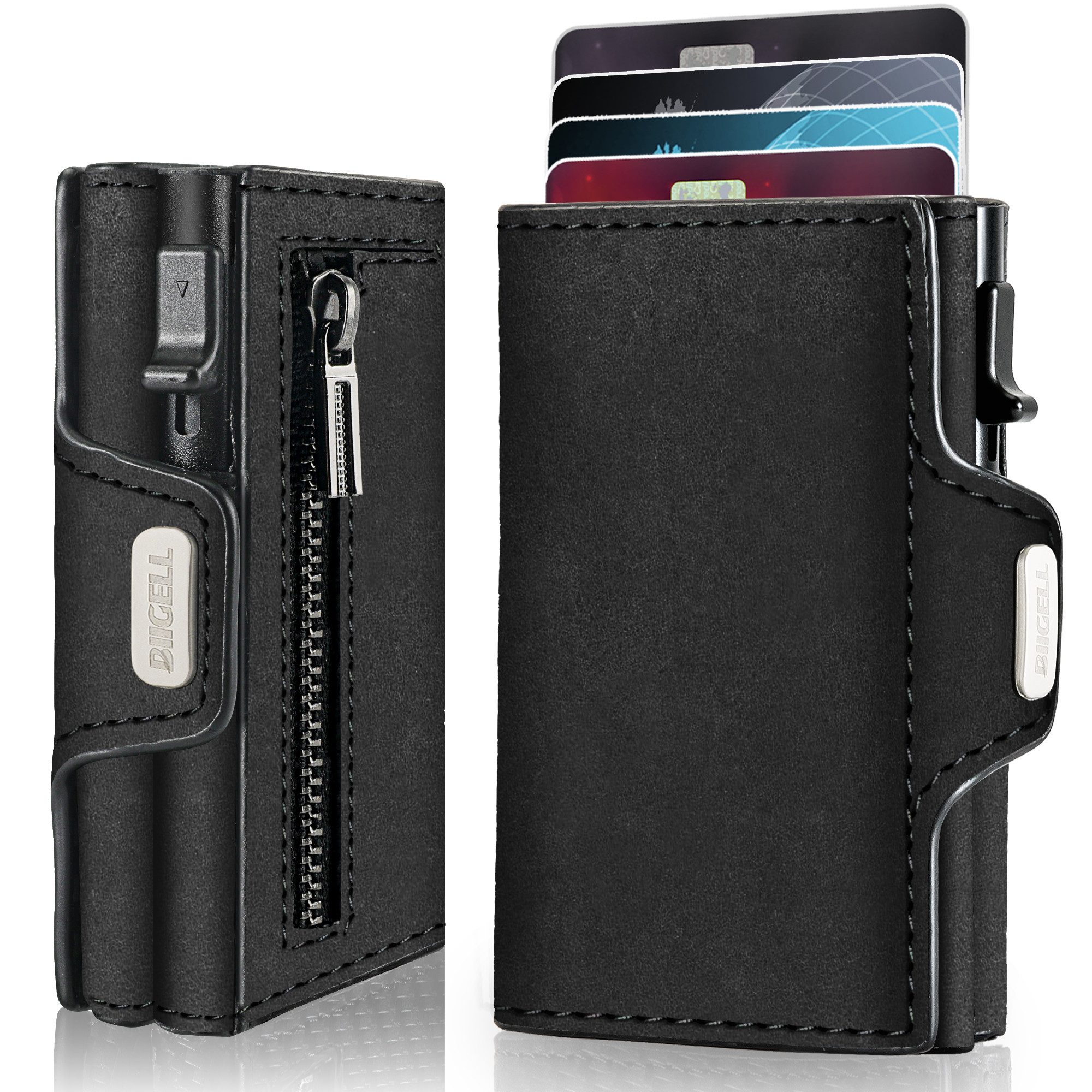 ibettertec Geldbörse Geldbörse Herren mit RFID Schutz, Portmonee Portemonnaie Herren klein (Slim Wallet mit Münzfach, Mini Geldbörse Herren&Damen, Kreditkartenetui Kartenetui-Geldbeutel 12 Karten, Kartenhalter Carbon)