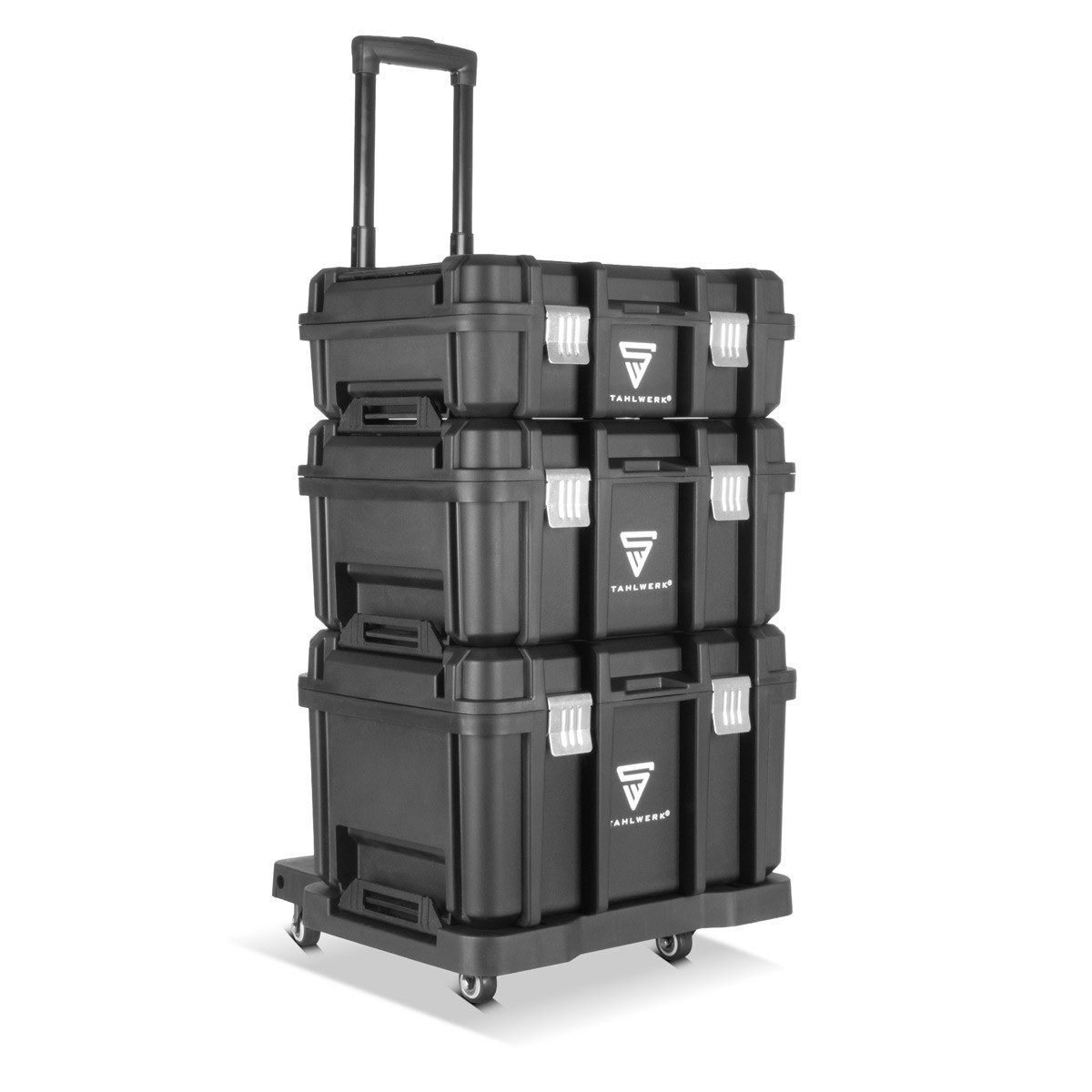 STAHLWERK Werkzeugbox Mobiler Werkzeugtrolley mit 3 Systemboxen Teleskopgriff 4 Lenkrollen (3 St)