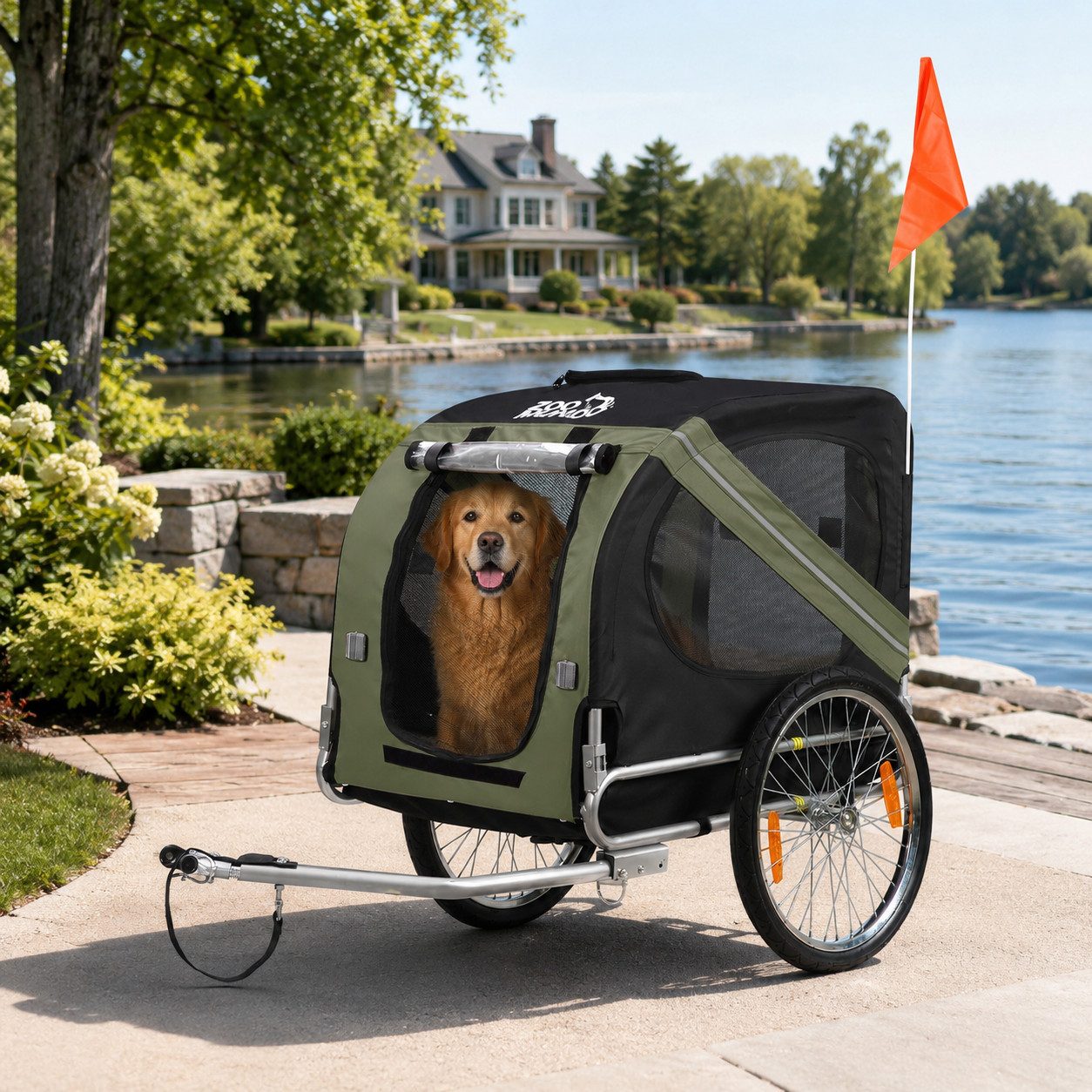 zoomundo Fahrradhundeanhänger Hundeanhänger Fahrradanhänger für Hunde - Grün/Schwarz - Silver Frame