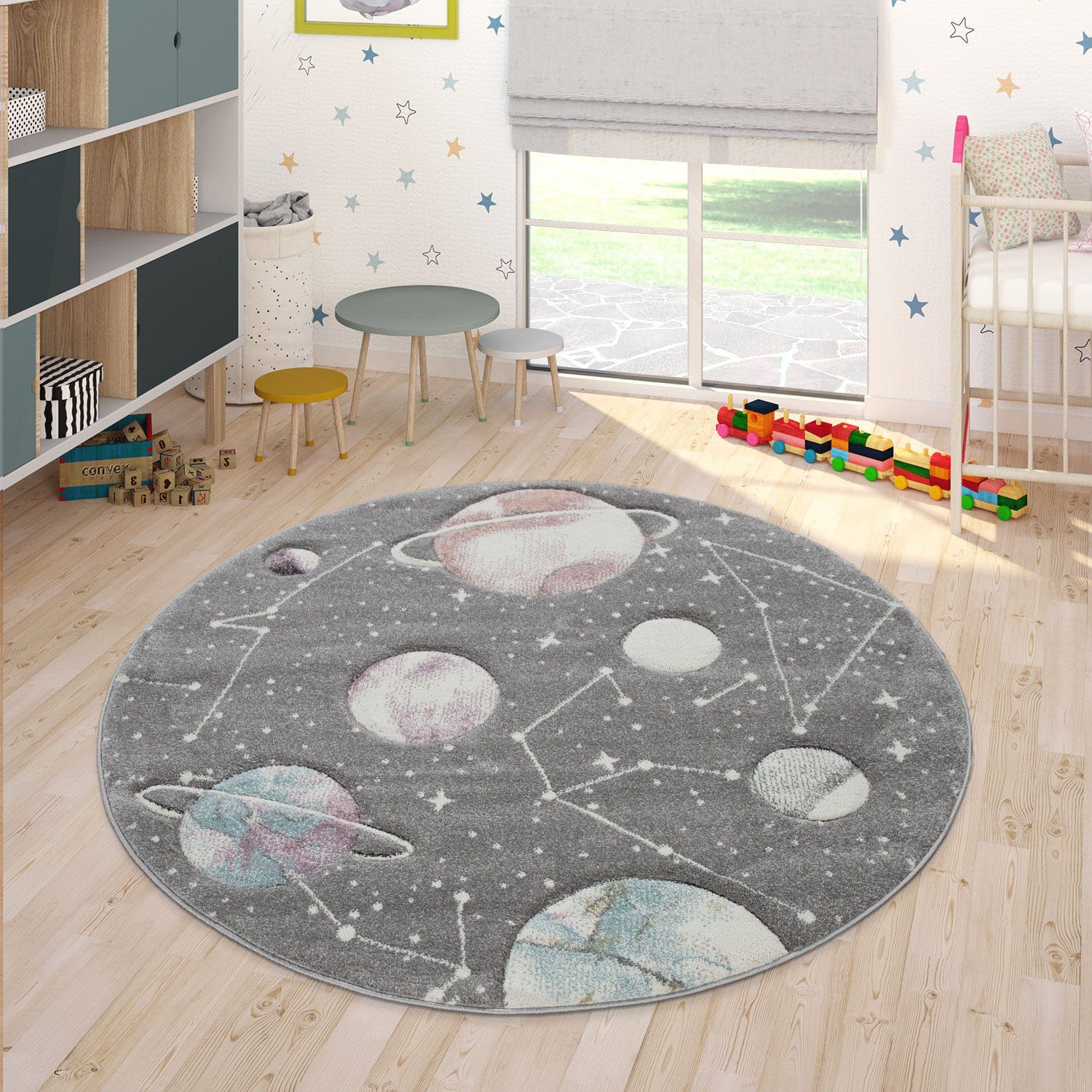 Paco Home Kinderteppich Cosmo 347, rund, Höhe: 12 mm, 3D-Design, Motiv Welt günstig online kaufen