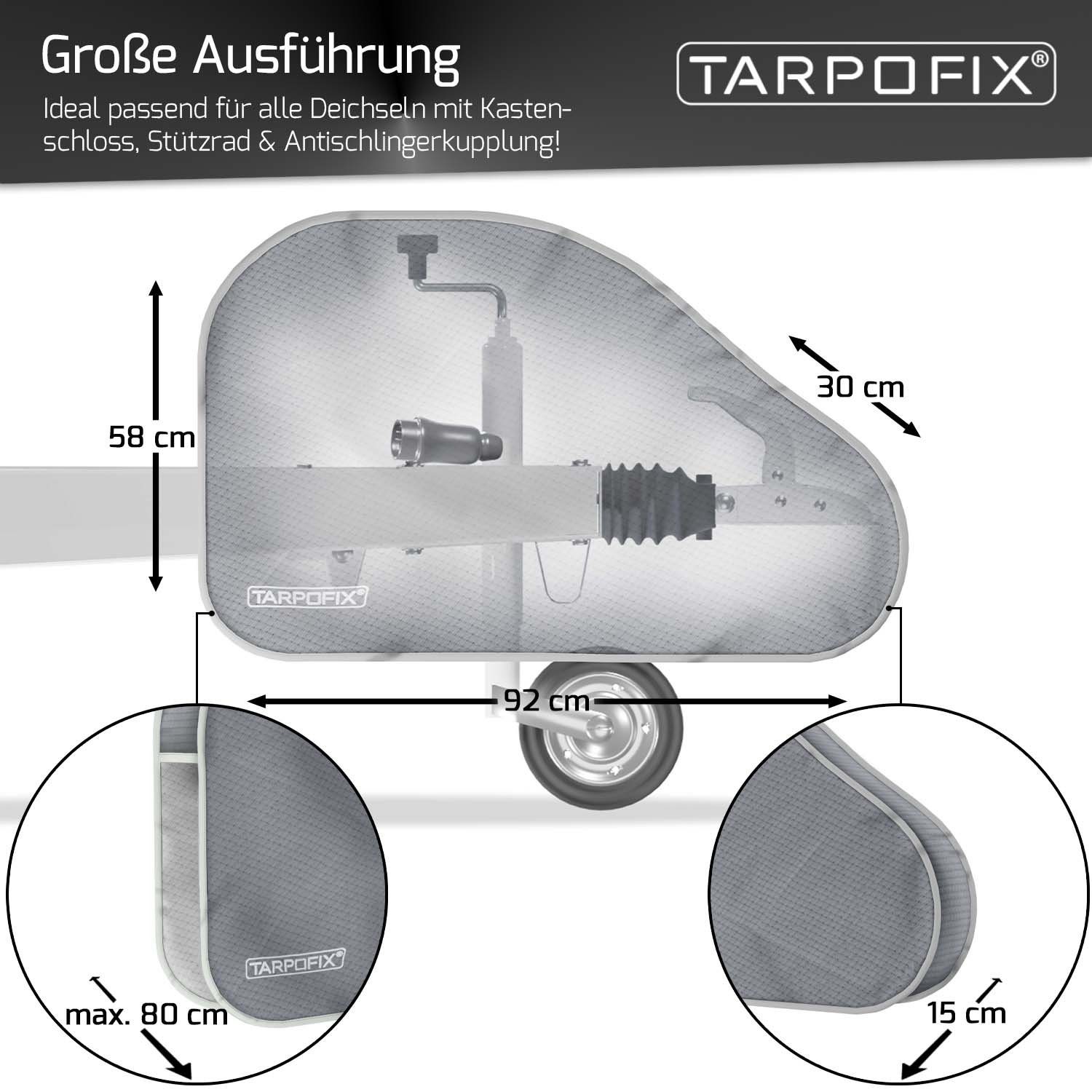 Tarpofix® Schutzplane Deichselabdeckung Anhänger 92x15x58 cm (Deichselhaube Wohnwagen), wasserdicht, UV-beständig – Bild 2 von 5