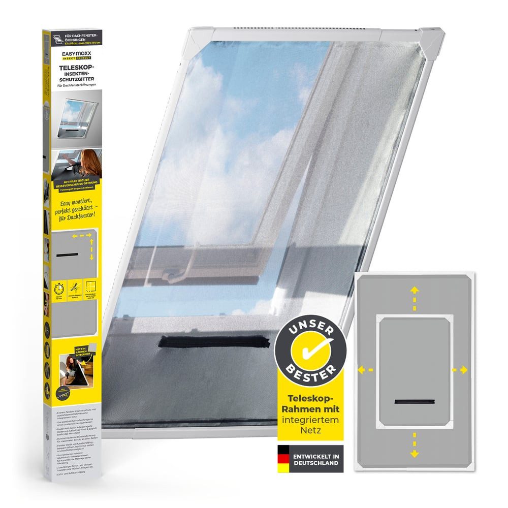 EASYmaxx Insektenschutz-Fensterrahmen Moskitonetz Magic Fit 100x160cm weiß Dachfenster, (1-St), Schutz vor Mücken Wespen Spinnen kein Bohren Kleben wettergeschützt