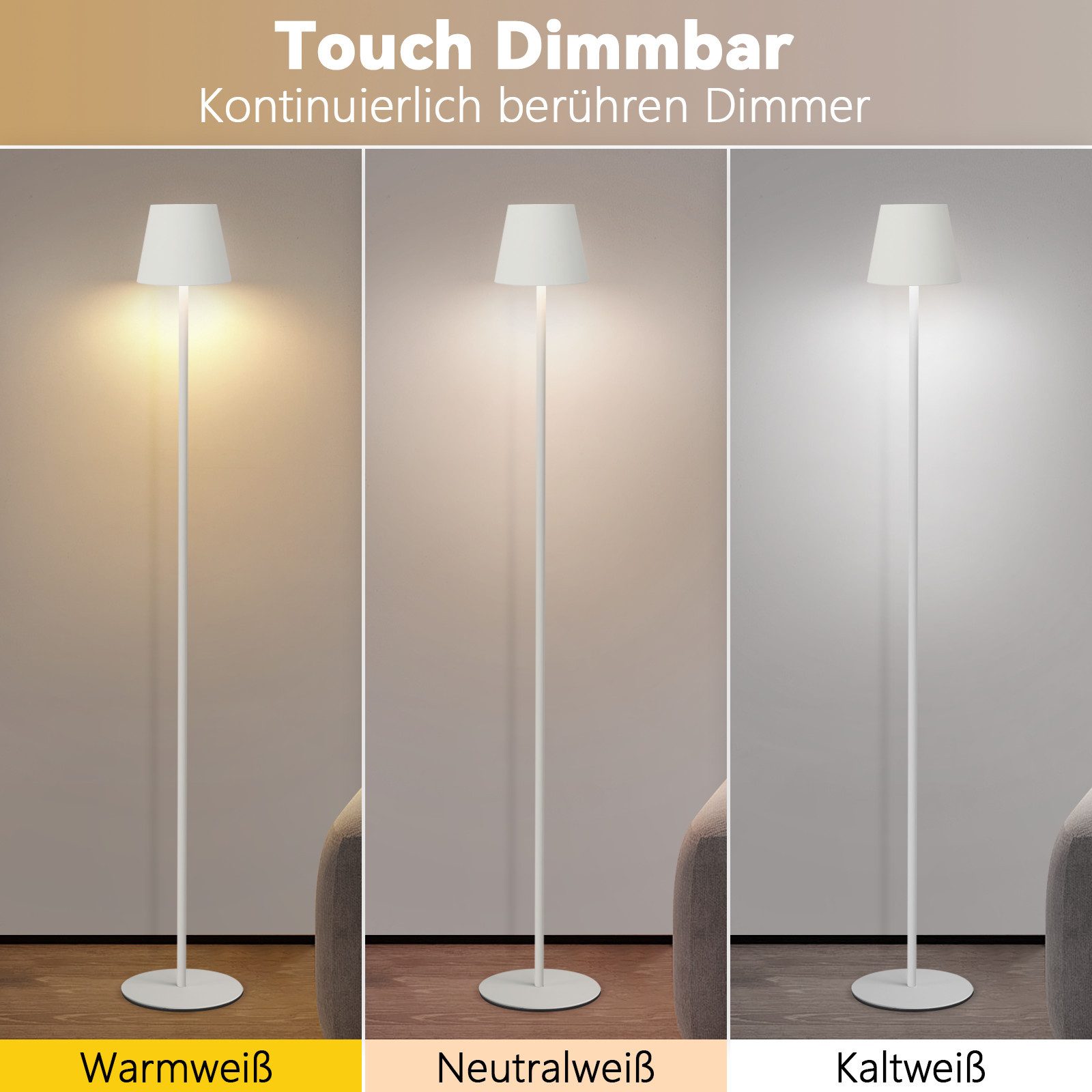 Nettlife LED Stehlampe Modern Dimmbar Schwarz 125cm 3 Farbtemperaturen USB günstig online kaufen