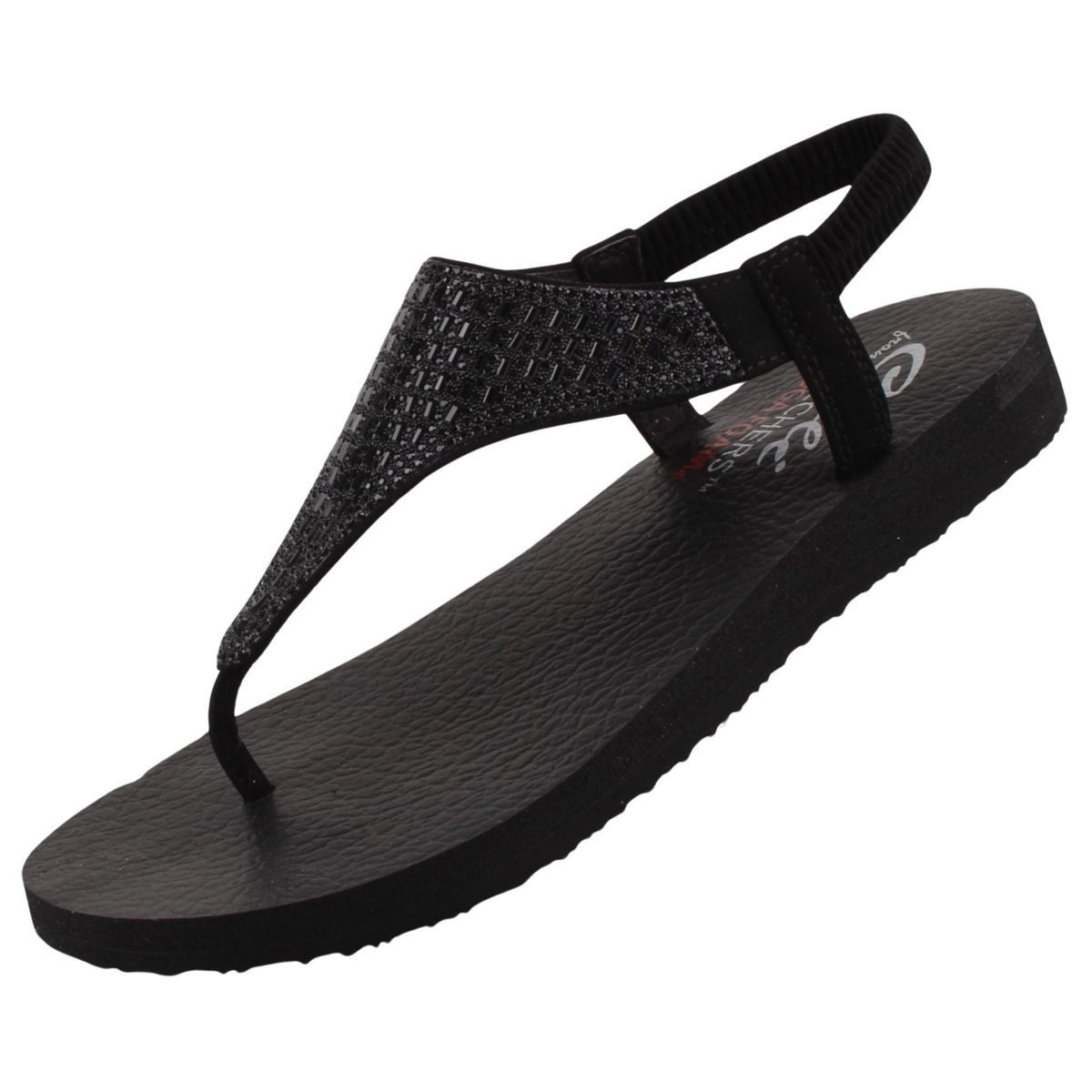 Skechers 31560 BBK Badepantolette Strass verziertes synthetisches Obermaterial