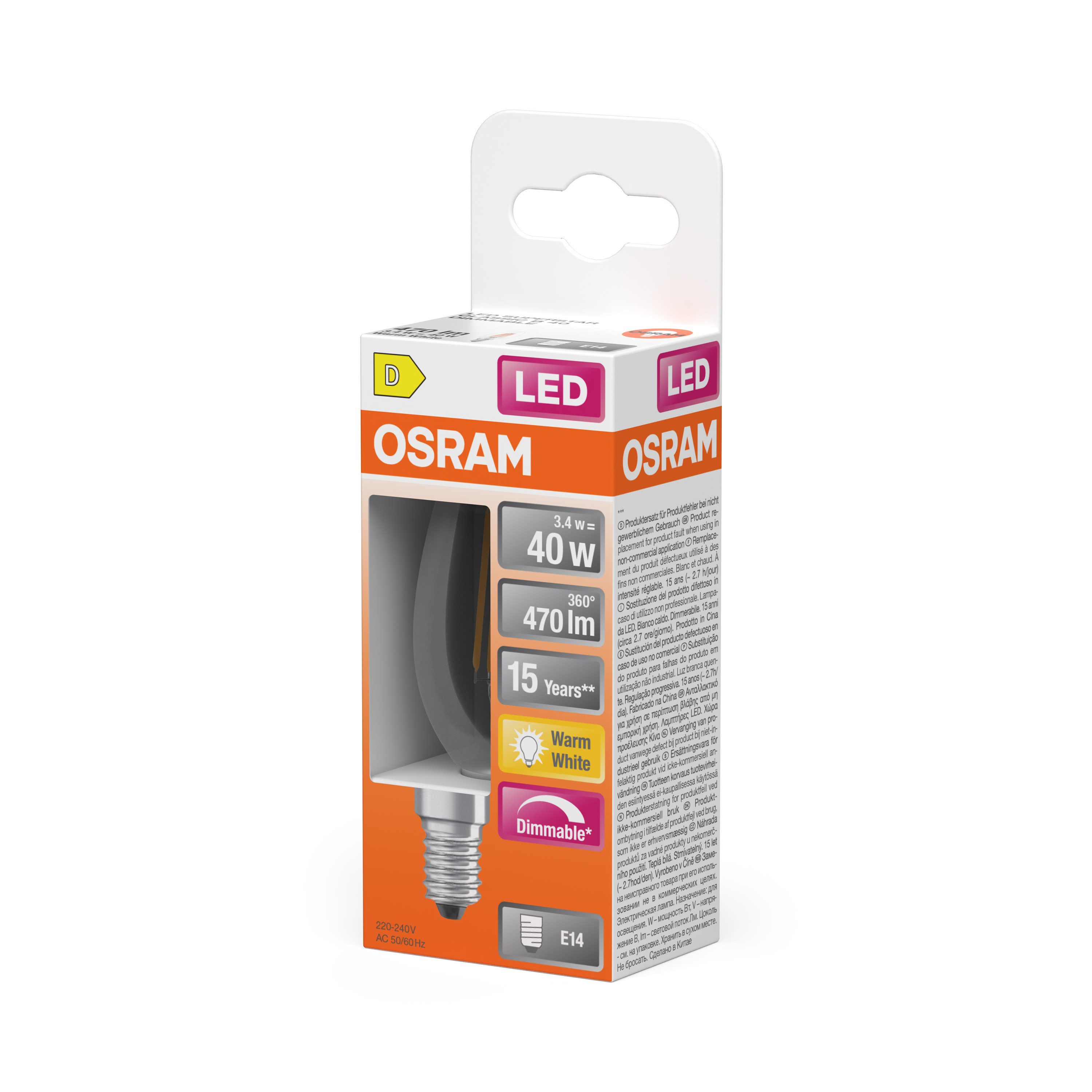 Osram LED-Leuchtmittel LED Retrofit CLASSIC Kerzenform, E14, 1 St., Warmweiß – Bild 4 von 5