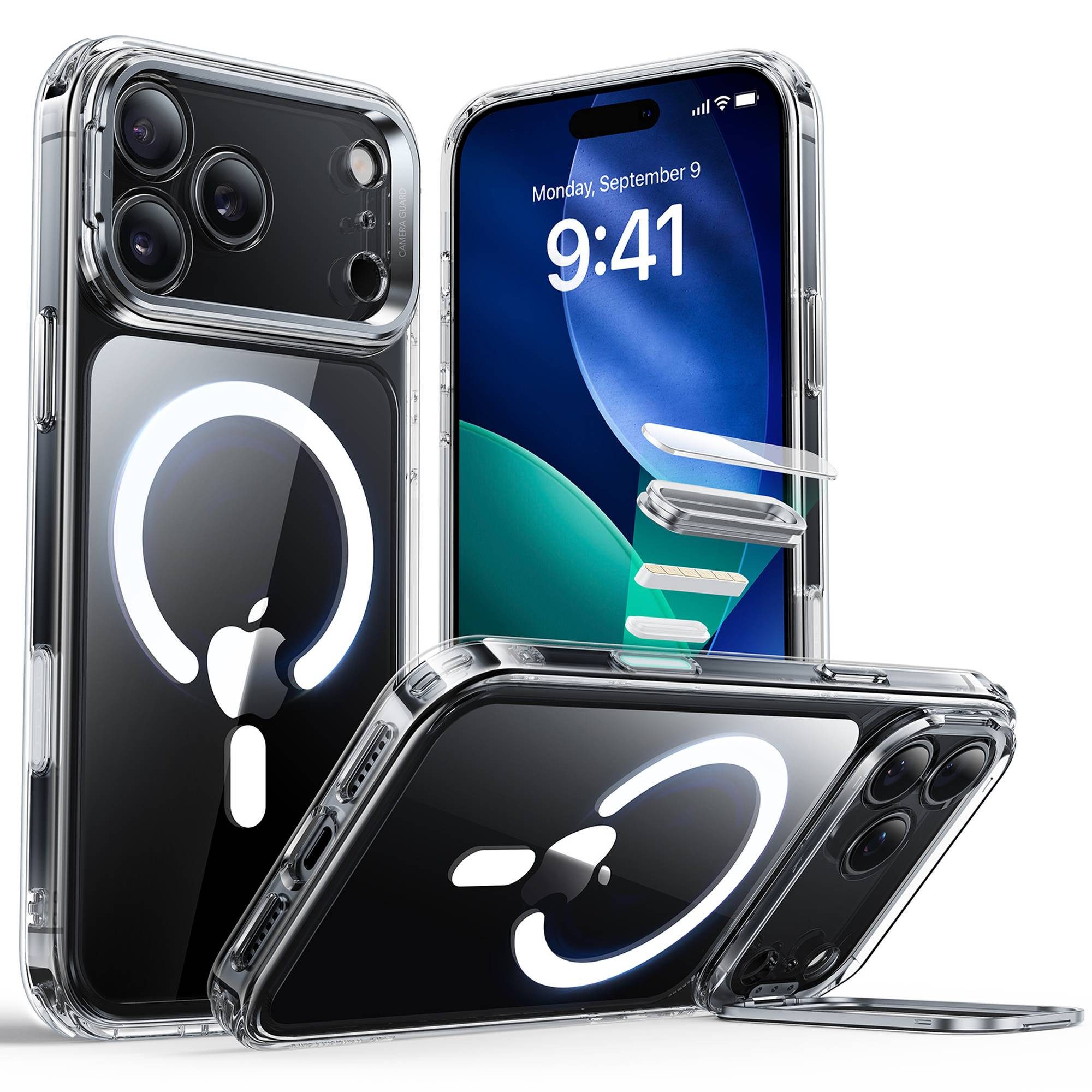 ESR Handyhülle Classic Hybrid HaloLock iPhone 17 Pro Max, Kamerasteuerung Taste, Stash Stand, 3 Modi Ständer