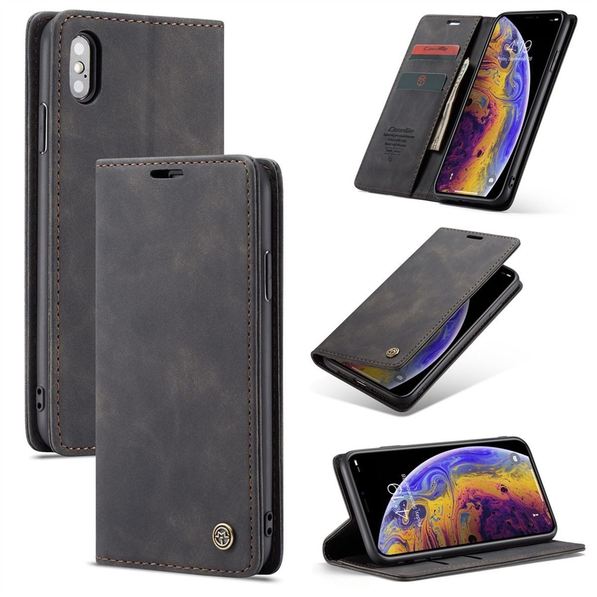 König Design Handyhülle Apple iPhone X, Schutzhülle Schutztasche Case Cover Etuis Wallet Klapptasche Bookstyle