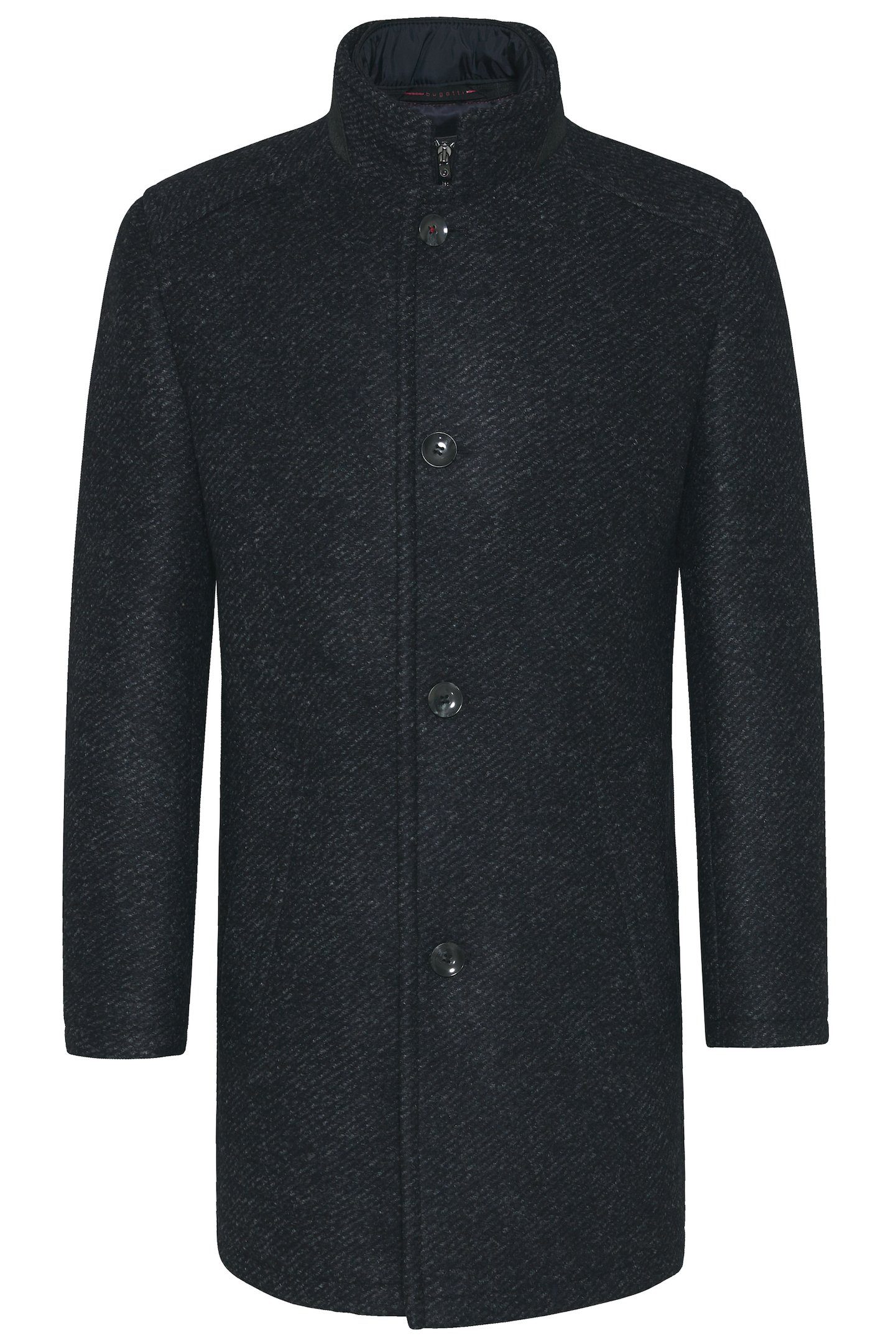Bugatti Herren Wintermantel – Wolle, Stretch, Stehkragen, Mit Innentaschen, Elegantes Design