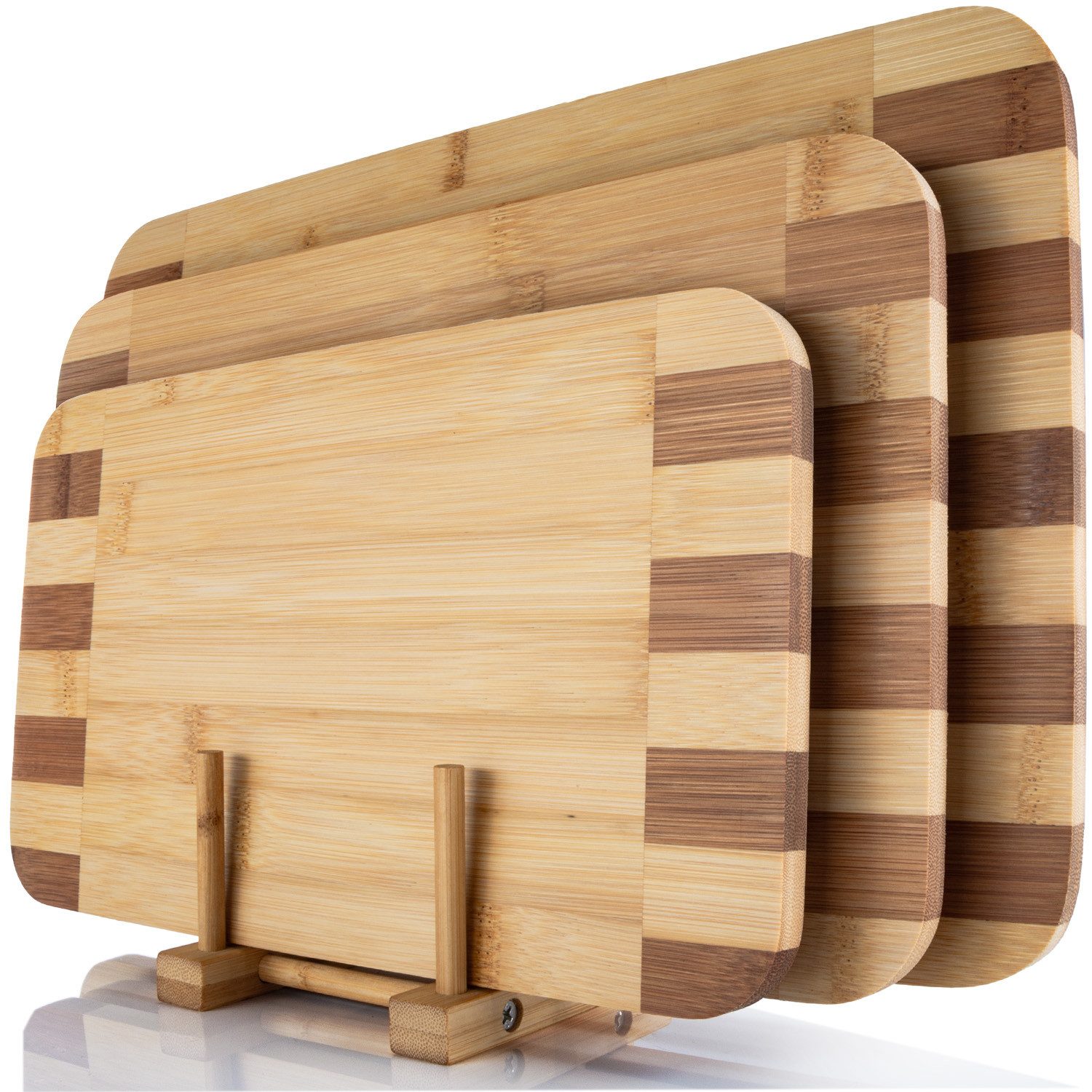 Dimono Schneidebrett 3-teiliges Schneidebrett-Set–Küchenbretter zum Schneiden und Servieren, Bambus, (3er Set, Küchenbrett), Brotzeit-Bretter