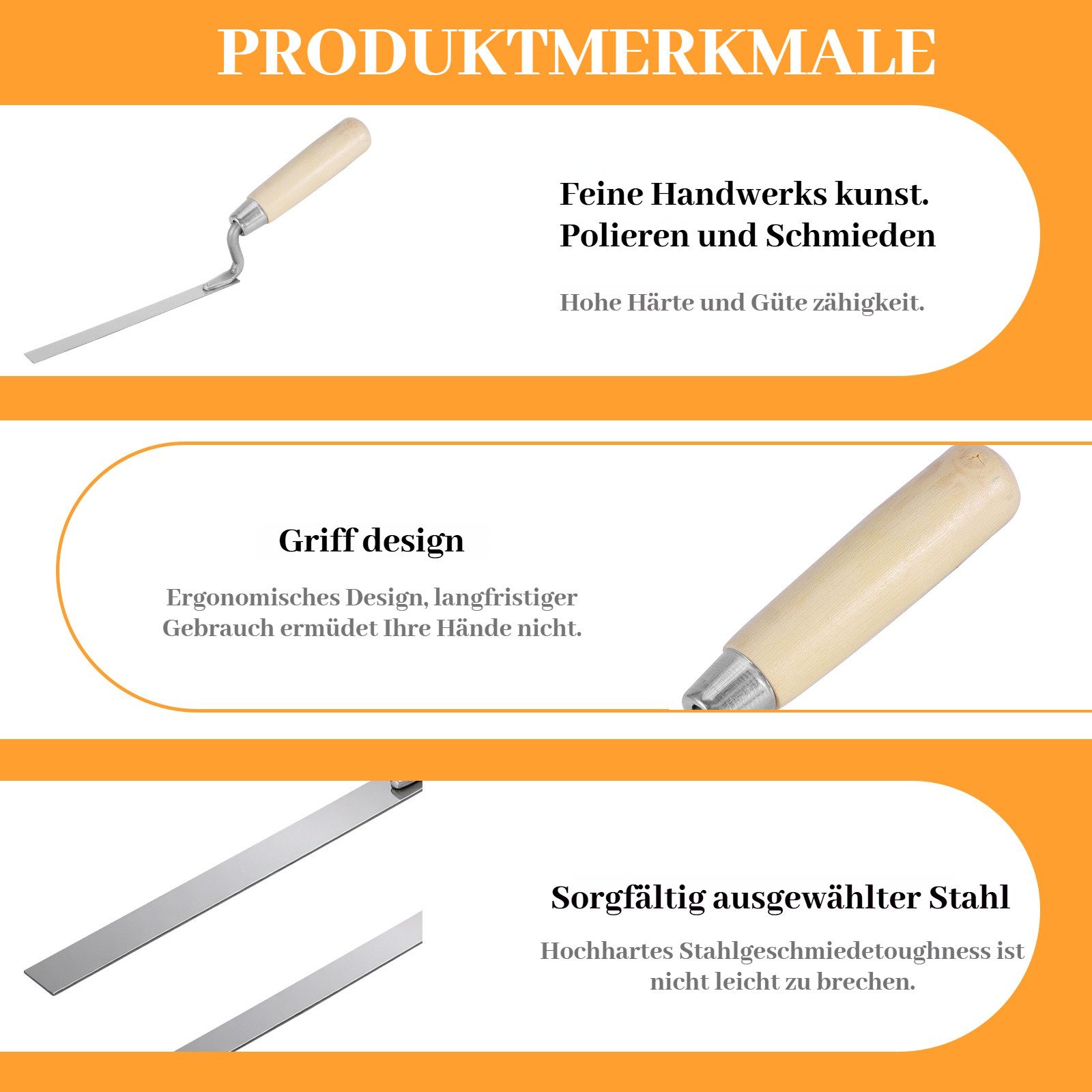 BlingBin Fugenspachtel 6-teiliges Fingerkellen-Set mit Fugenbrett aus Edelstahl 6–14 mm (6er Set, 6-St., Breiten 6/8/10/12/14 mm) Werkzeug für das Ausbessern von Mauerfugen