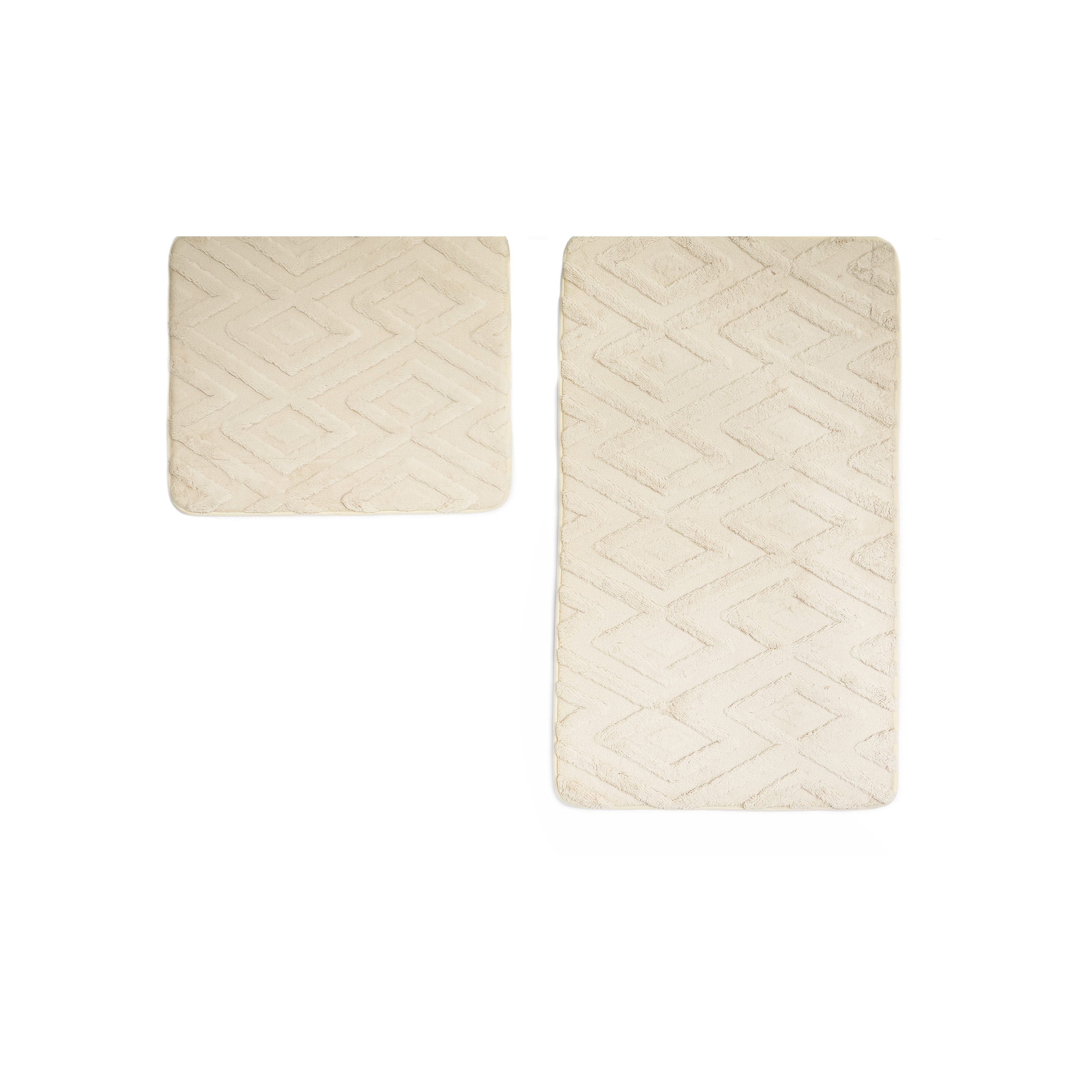Almina Badematte Elegance WC-Set mit Diamant-Jaquard-Struktur - 2-tlg Badematten-Set, rutschhemmend beschichtet, 100% Polyester, Rechteckig, Badteppich: 100 x 60 cm, WC-Vorleger: 60 x 50 cm
