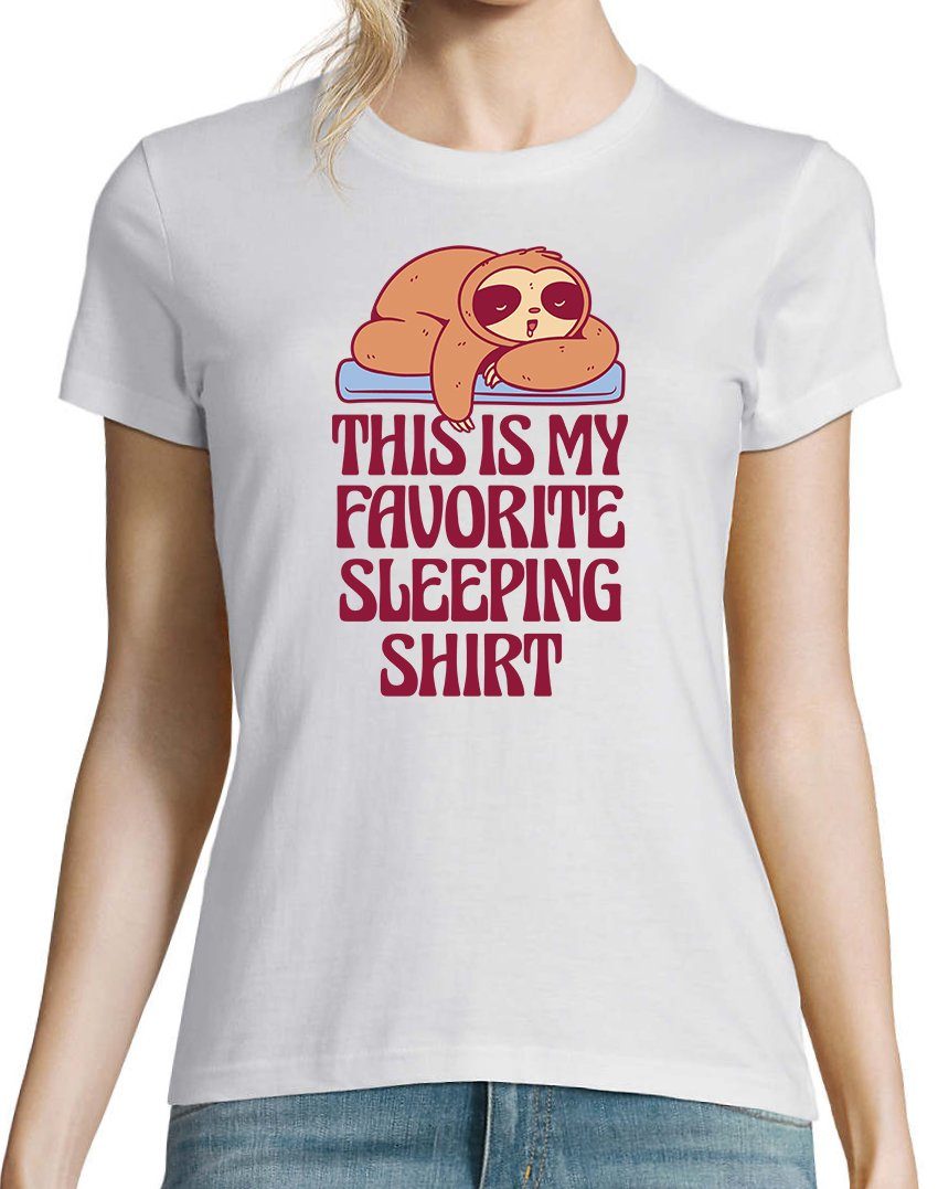 Damen T-Shirt Weiß mit Designz My Sleeping süßem Favorite Youth Shirt Frontprint