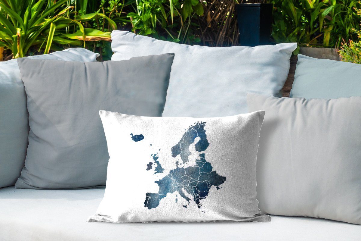 Dekokissenbezug, MuchoWow Dekokissen Blau Kissenhülle von Aquarell, - Karte Polyester, - Outdoor-Dekorationskissen, Europa