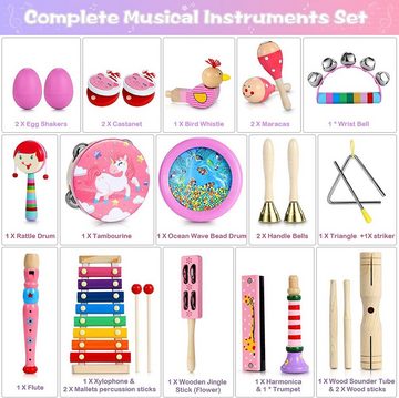 POPOLIC Spielzeug-Musikinstrument Rosa Holz Musikinstrument Spielzeug für Kinder, Aus Holz