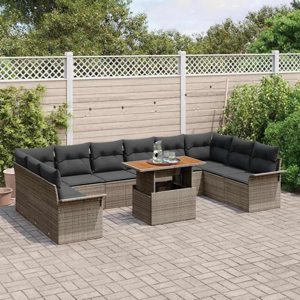 vidaXL Loungesofa Gartensofa-set mit Kissen 11 pcs Grau Poly-Rattan, 11 Teile