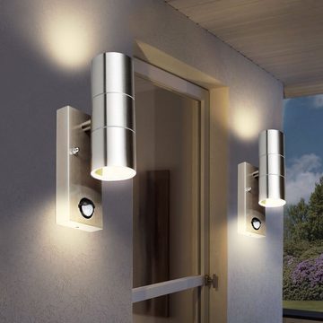 etc-shop Außen-Wandleuchte, Leuchtmittel inklusive, Warmweiß, 2er Set LED Außen Lampen Fassaden Wandlampen Edelstahl UP