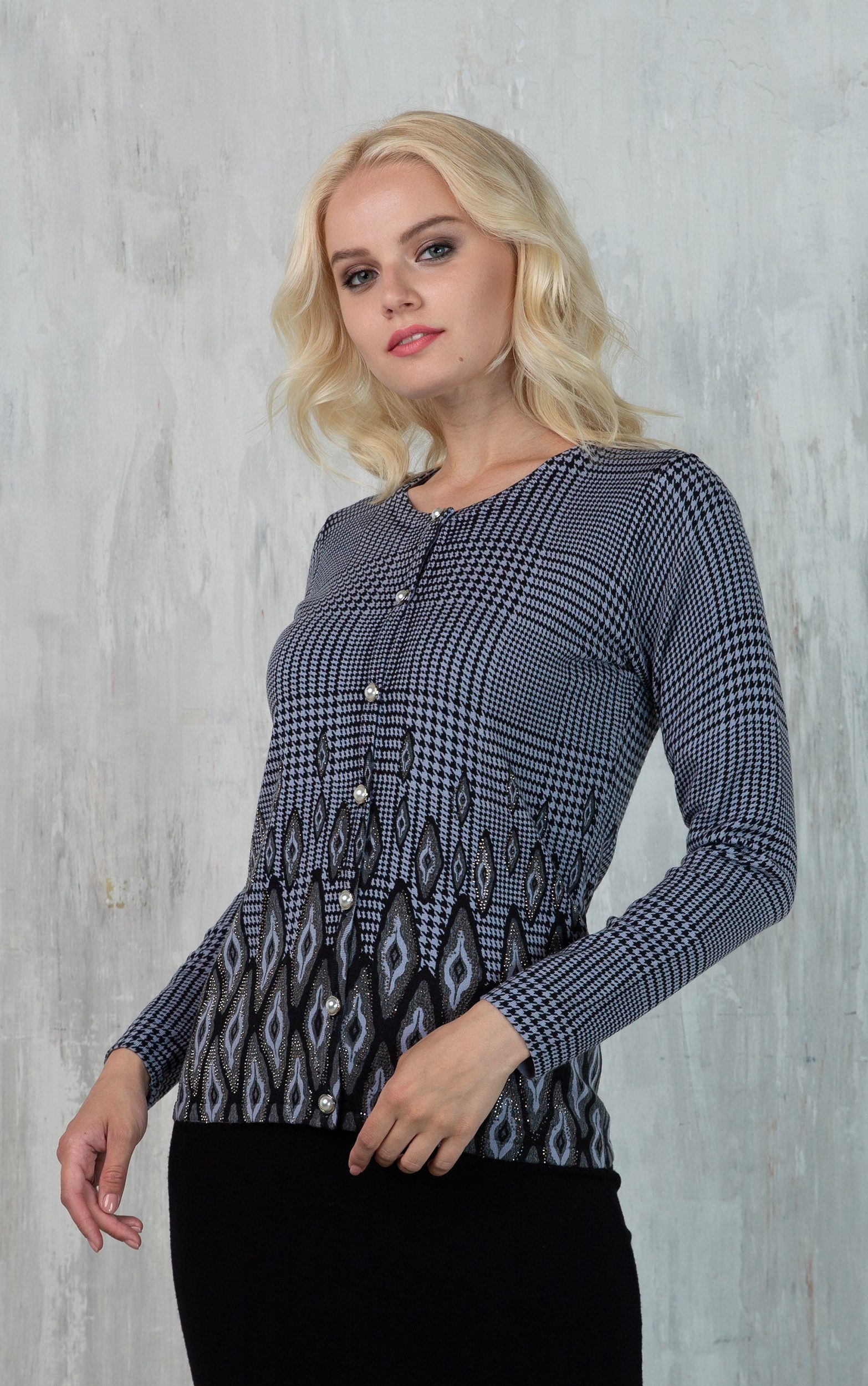 Passioni 2-in-1-Strickjacke Twinset mit Hahnentrittmuster günstig online kaufen