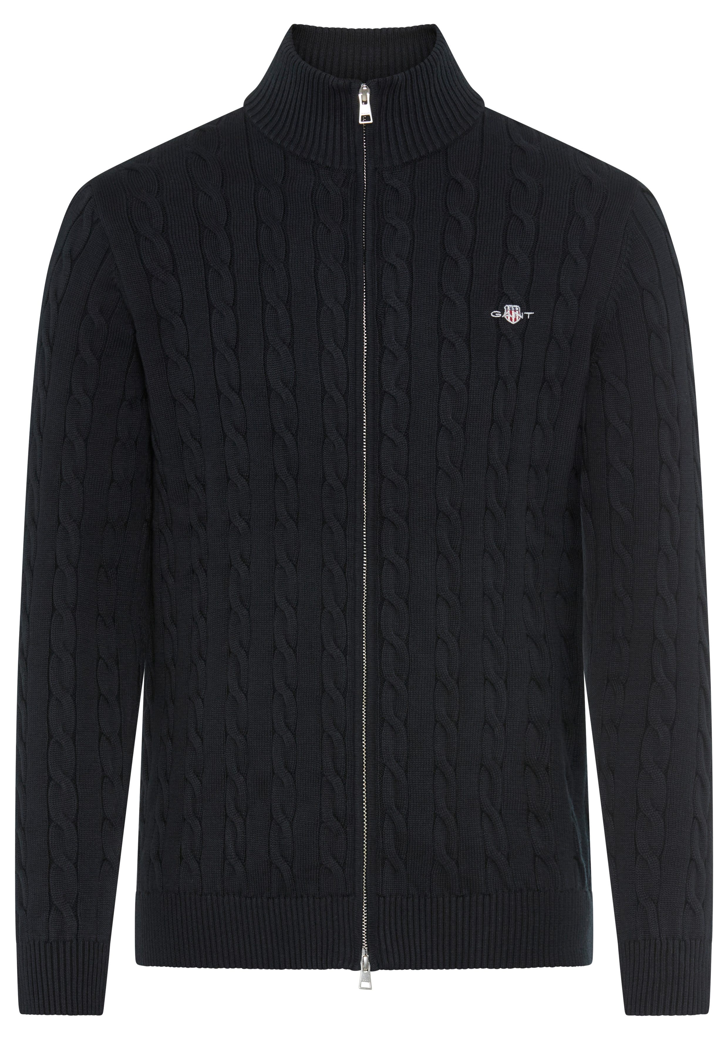 Gant Strickjacke COTTON CABLE ZIPPED CARDIGAN mit Stehkragen, regular fit, Zopfmuster