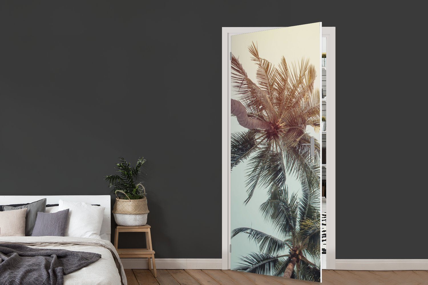 MuchoWow Türtapete Palme - Sommer Tür, für Tropisch, St), cm (1 75x205 Türaufkleber, bedruckt, Matt, Fototapete 