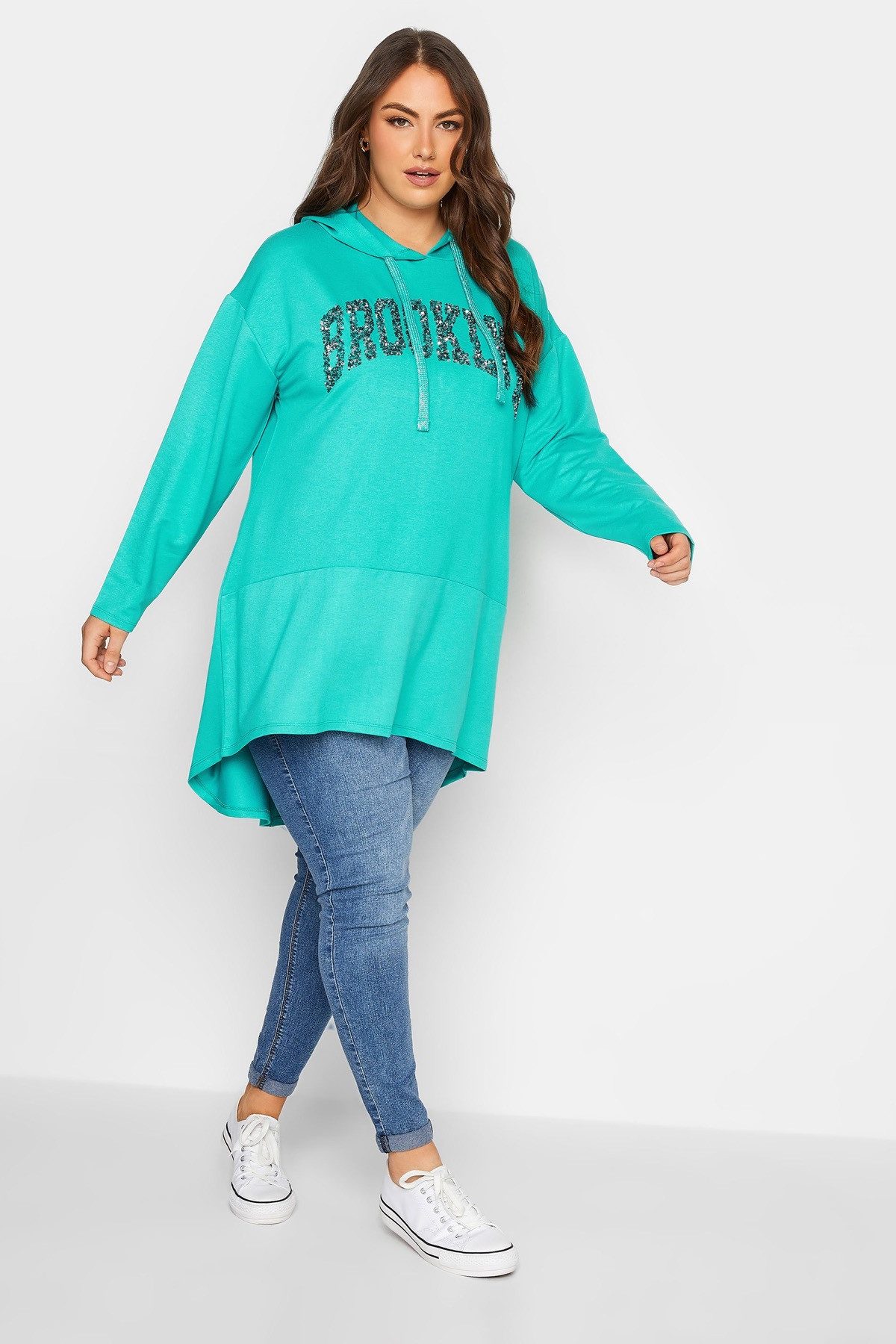 Stil Diva Tunika Pailletten-Tunika mit Kapuze und langen Ärmeln in Übergröße