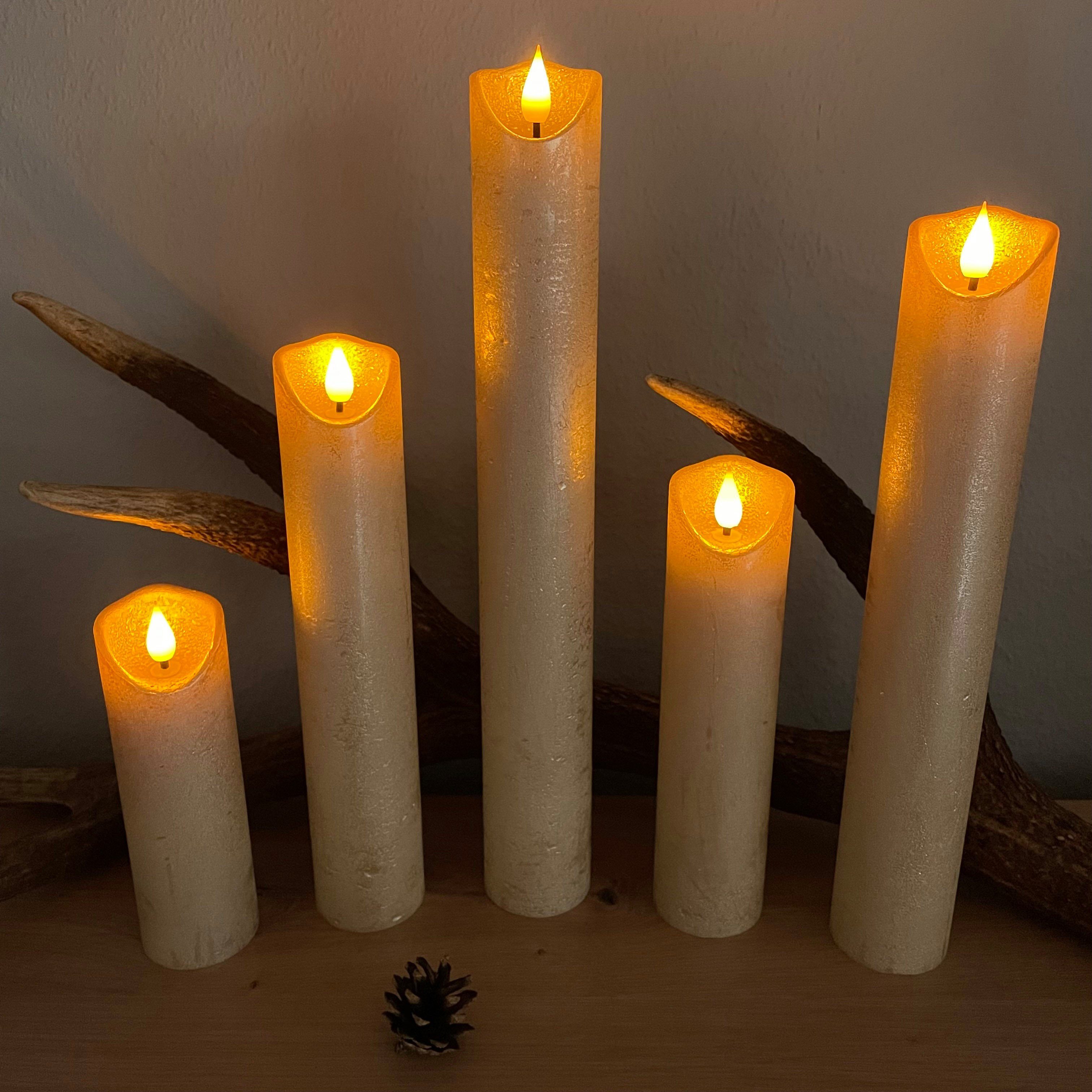 Online-Fuchs LED-Kerze 3 LED Kerzen aus Glas mit Blumen, Schmetterlingen & Hasen - Osterdeko (realistische Flamme, Dekoration für Frühling & Sommer), inkl. 6-Stunden Timerfunktion